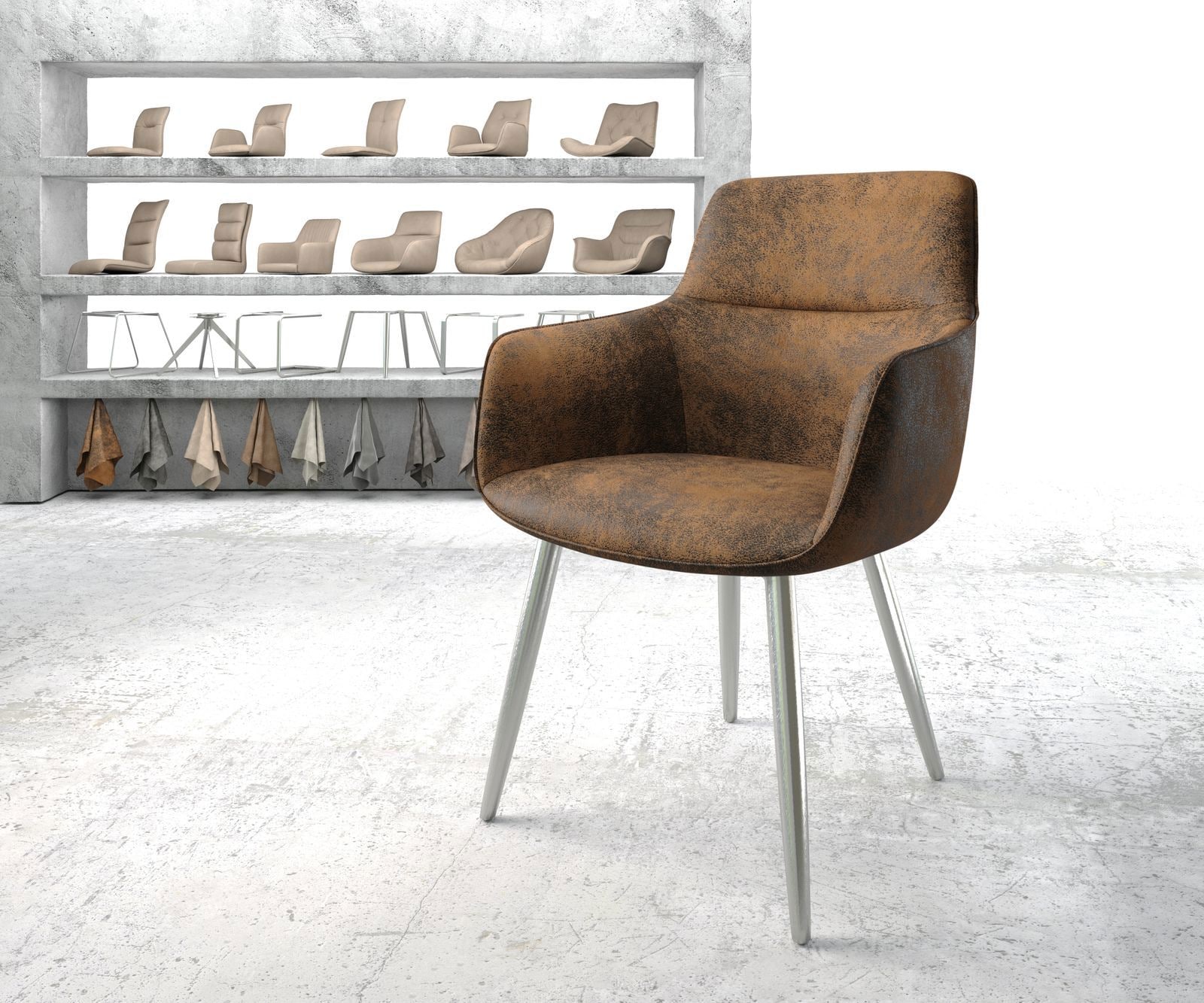 Armlehnstuhl Pejo-Flex Braun Antik 4-Fuß konisch Edelstahl 1