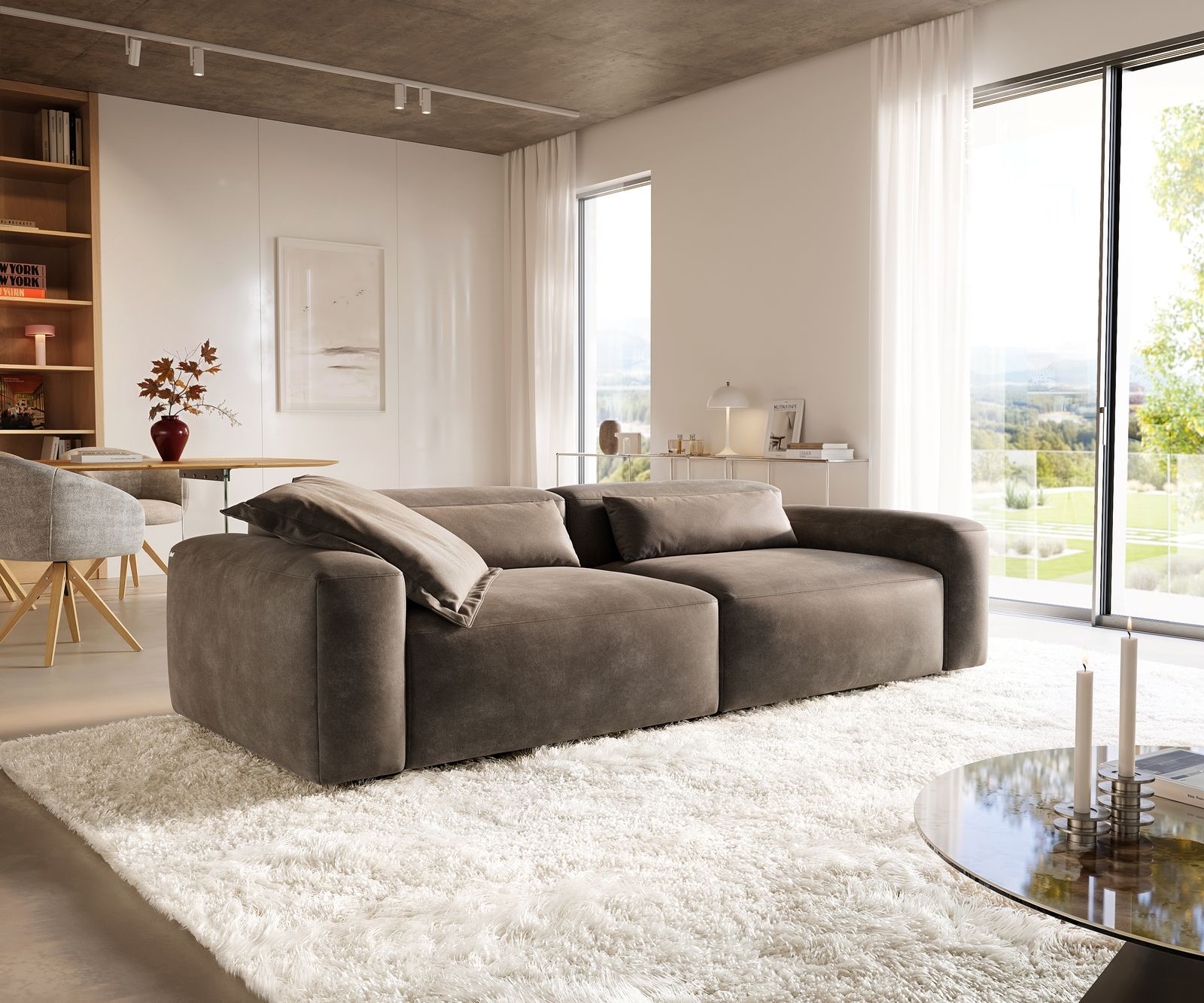 Big-Sofa Freestyle 280x110 cm Mikrofaser Taupe Vintage Kappnaht 2