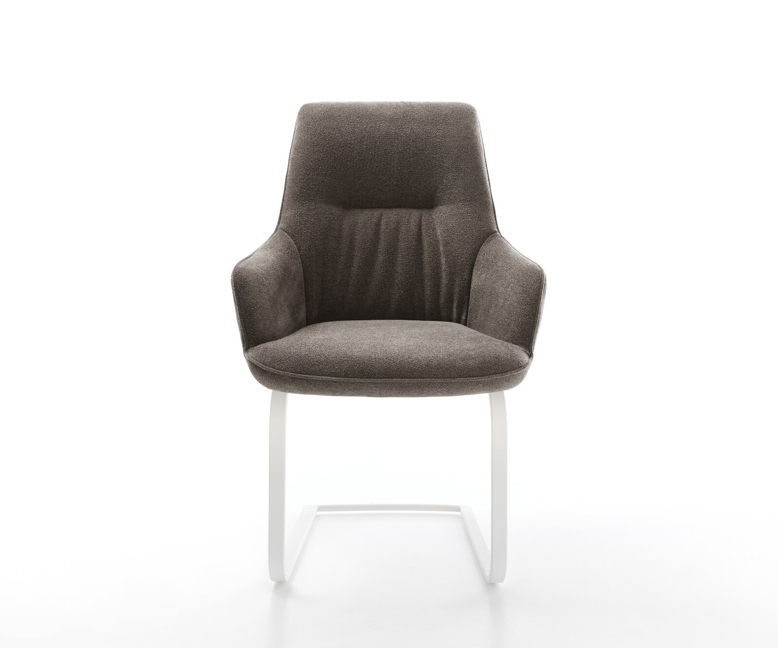 Cantilever Zelia-Flex avec accoudoirs tissu structuré doux taupe pied cantilever plat blanc ressorts ensachés 2