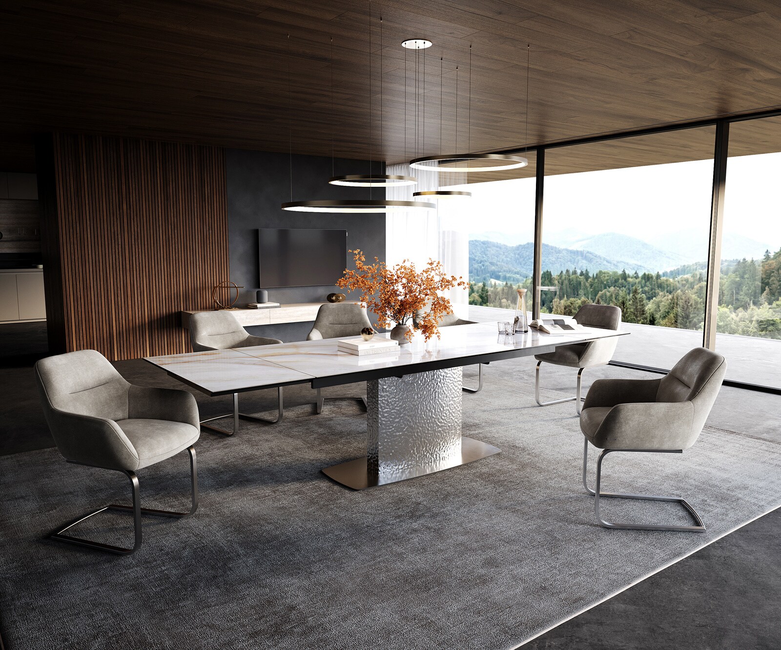 Esstisch Edge 200-300x100 cm Keramik Onyx Pearl Wave Edelstahl ausziehbar 5