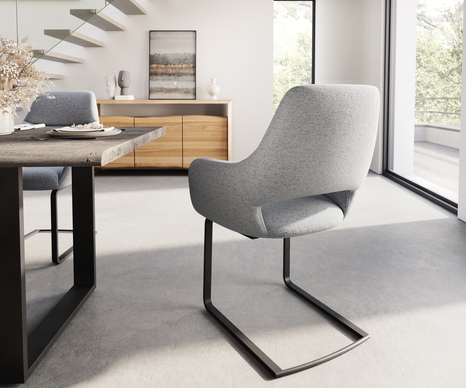 Freischwinger Yago-Flex mit Armlehnen Strukturstoff Hellgrau Freischwinger flach Schwarz Taschenfederkern 5 Freischwinger Yago-Flex mit Armlehnen Strukturstoff Hellgrau Freischwinger flach Schwarz Taschenfederkern 5