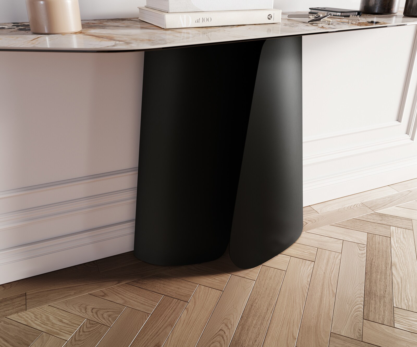 Console Edge Polygonal 180x50 cm Céramique Patagonia Poliert Livos Métal Noir 6