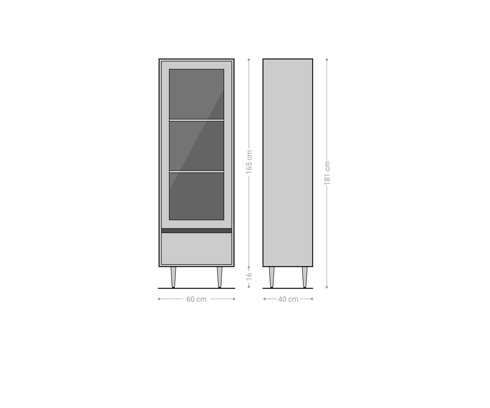 Vitrine Budaya 60x165 cm Mango Natur 2 Türen Fuß vierkant 6