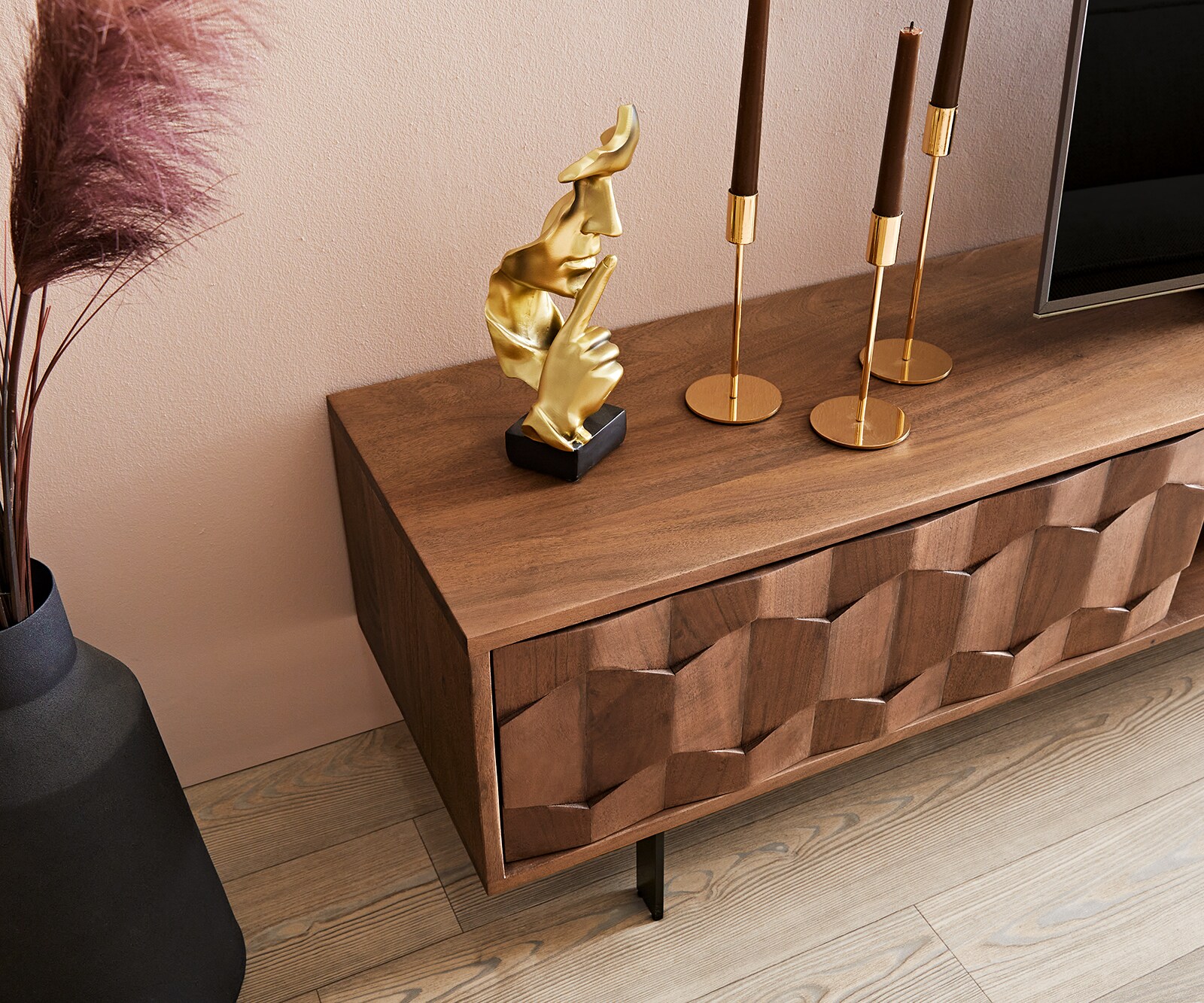 Buffet bas Fevo 200 cm acacia marron 2 portes Pied-L 4