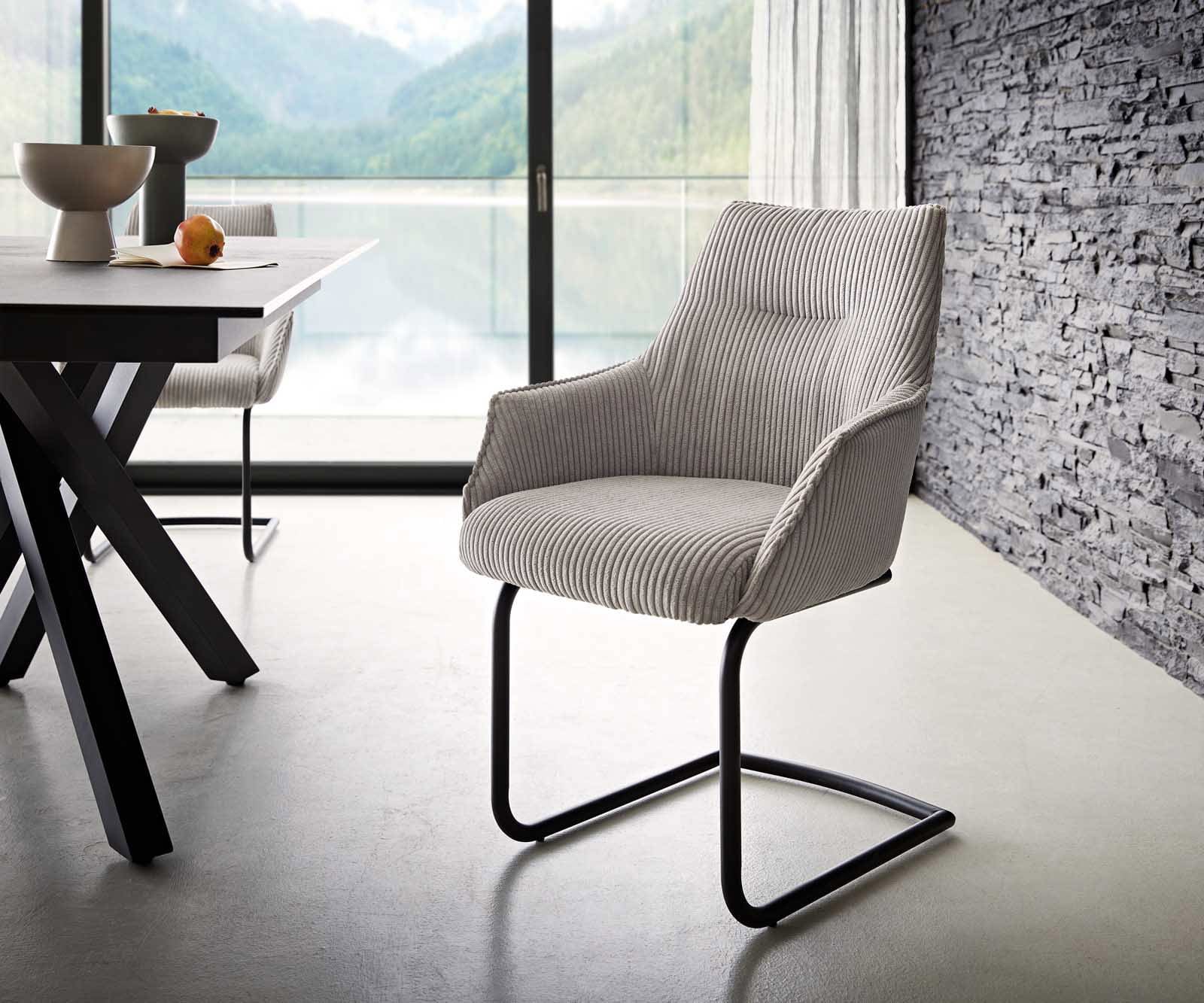 Freischwinger Alja-Flex mit Armlehnen Cord Silbergrau Freischwinger rund Schwarz Taschenfederkern Freischwinger Alja-Flex mit Armlehnen Cord Silbergrau Freischwinger rund Schwarz Taschenfederkern