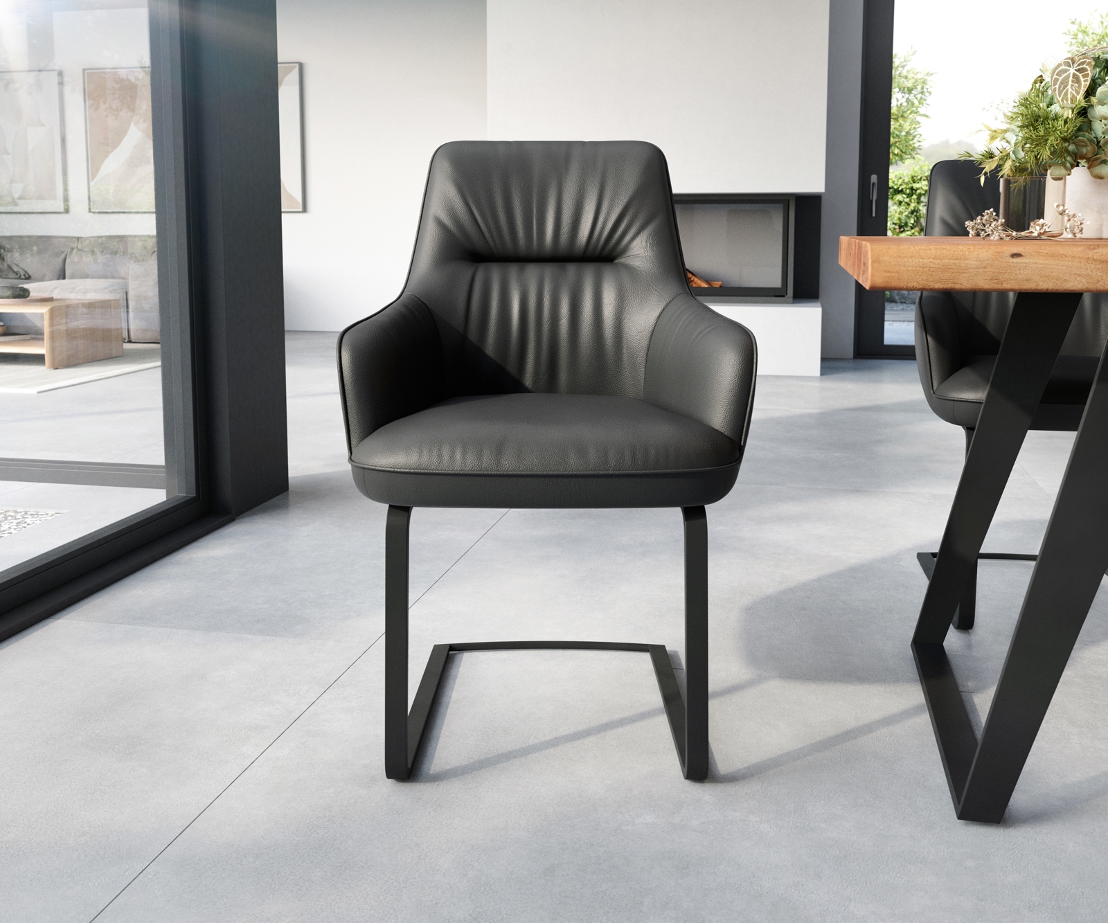 Freischwinger Zelia-Flex mit Armlehnen Echt-Leder Schwarz Freischwinger flach Schwarz Taschenfederkern 1 Freischwinger Zelia-Flex mit Armlehnen Echt-Leder Schwarz Freischwinger flach Schwarz Taschenfederkern 1