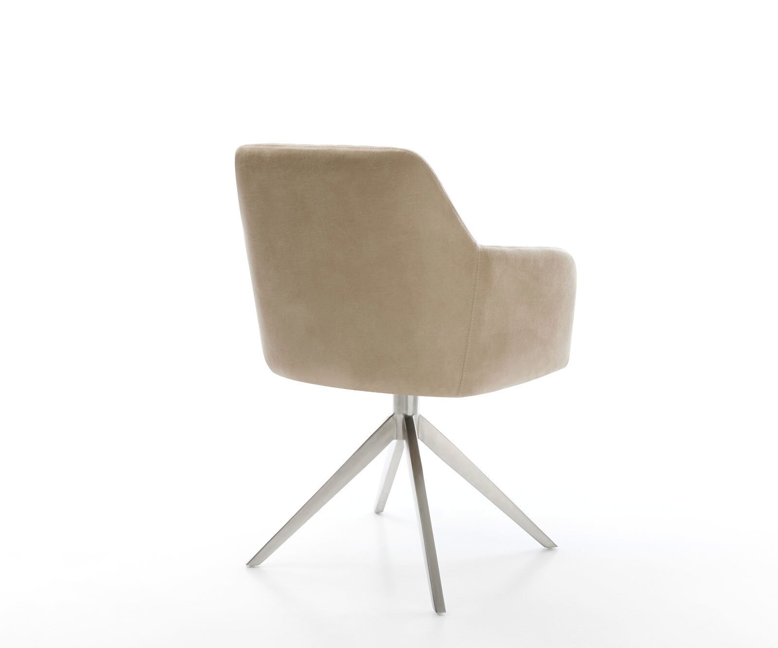 Chaise-de-salle-à-manger Greg-Flex microvelours beige vintage pied croisé large acier inoxydable brossé ressorts ensachés 5
