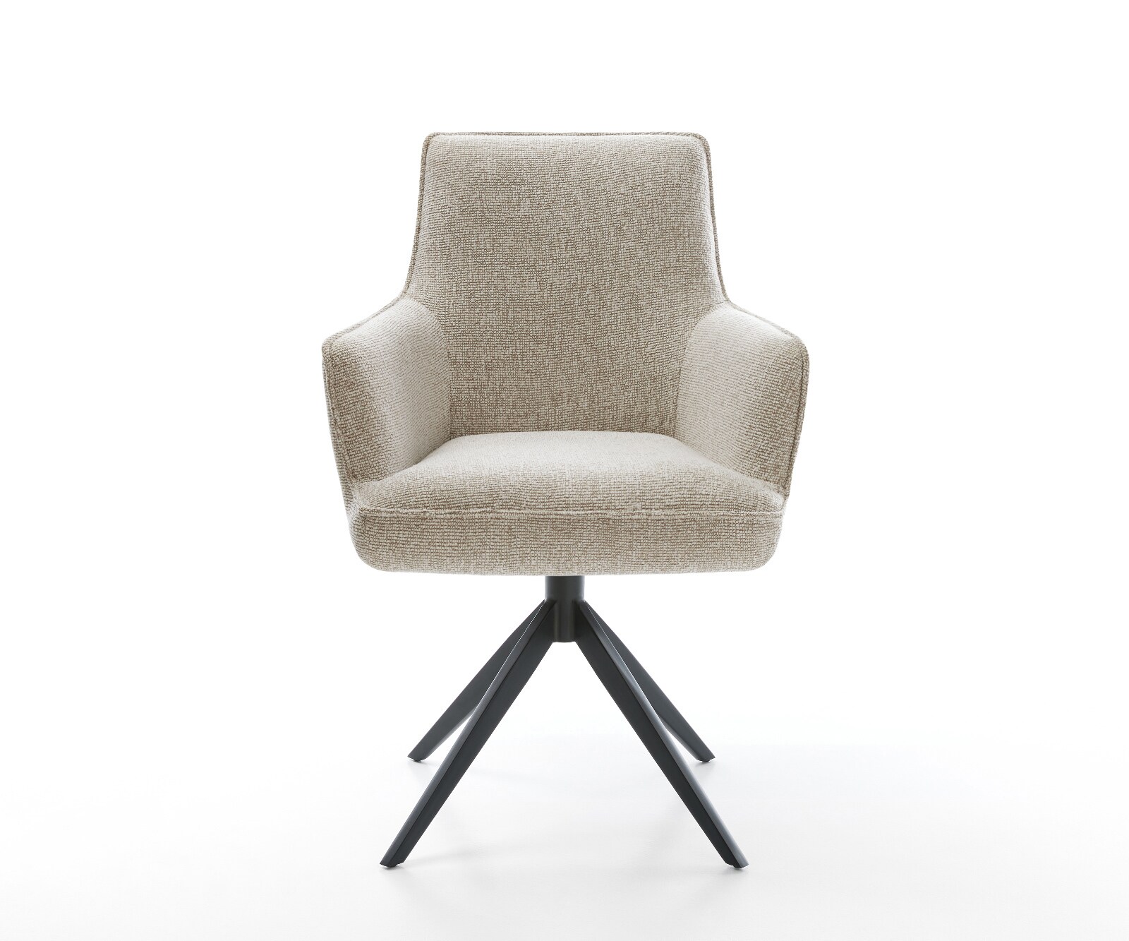 Drehstuhl Heira-Flex mit Armlehnen Webstoff Soft Beige Kreuzgestell breit Schwarz 360° drehbar Wippfunktion Taschenfederkern 2
