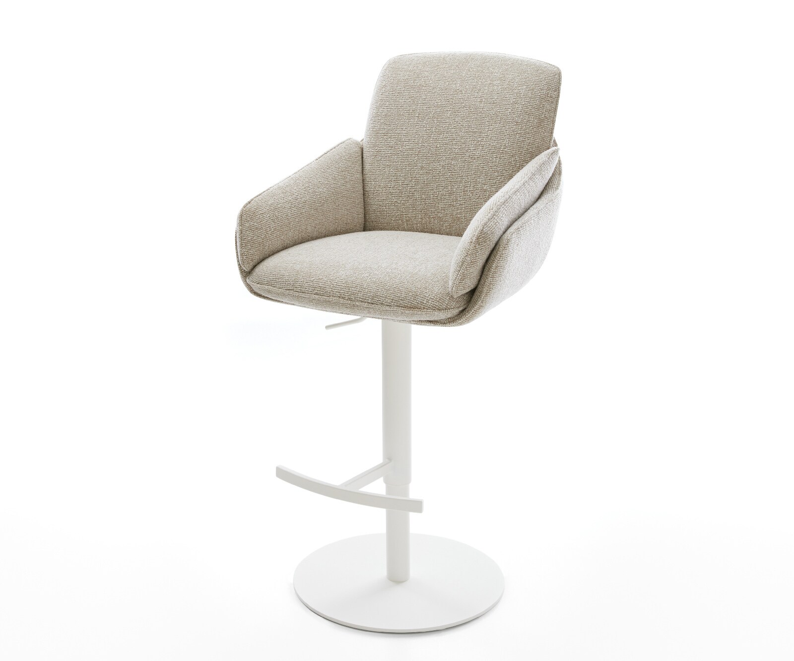 Chaise-de-bar Luan-Flex Tissu tissé doux Beige Pied pivotant réglable en hauteur blanc Blanc 1