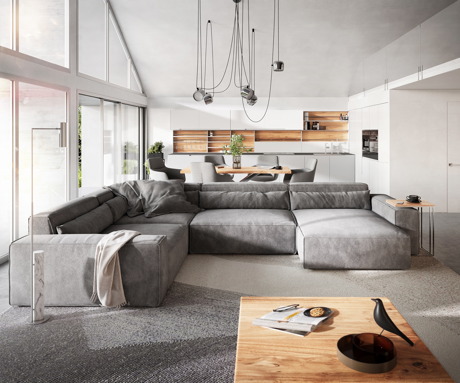 Wohnlandschaft Sirpio XL Mikrofaser Taupe 360x260 cm Recamiere variabel