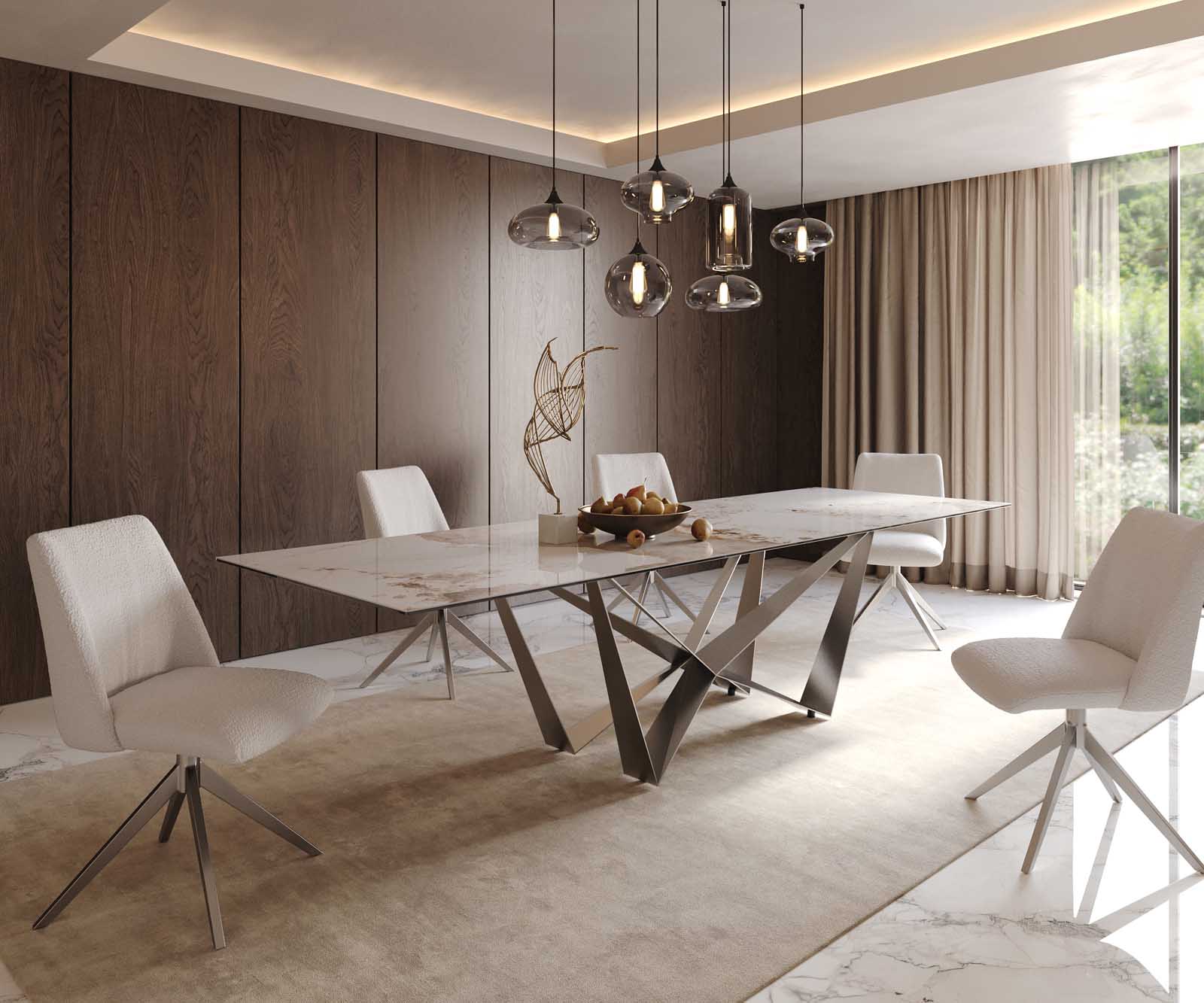 Table à manger Edge 300x100 céramique Minas mélange blanc-beige Spider acier plat acier inoxydable 8