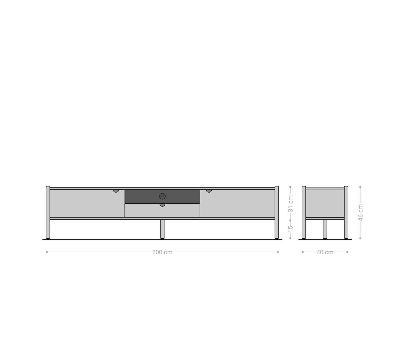 Meuble-TV  Caius 200 cm acacia Aura 2 portes 1 tiroir 1 compartiment 7