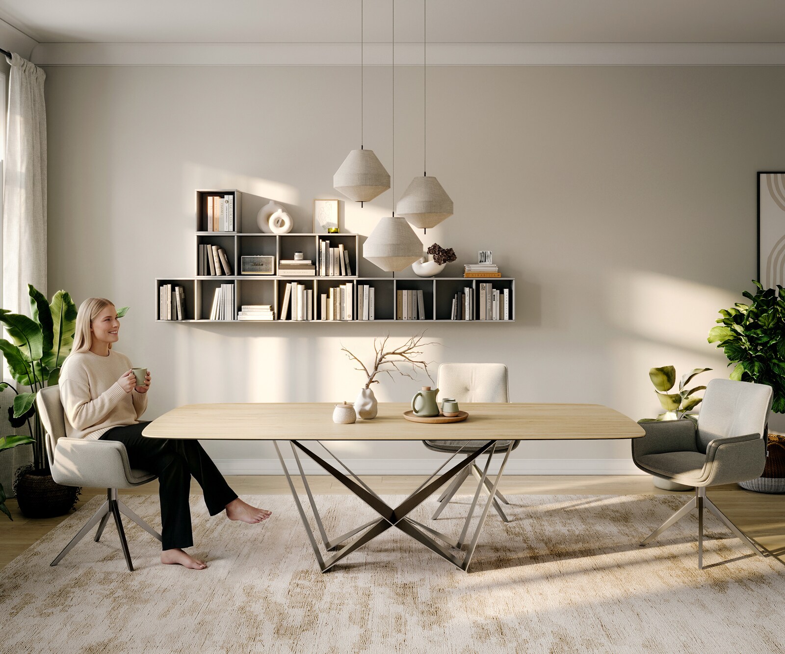 Esstisch Edge Boot 260x120 cm Keramik Laminam® Sabbia Eichefarbig Spider Flachstahl Edelstahl 1