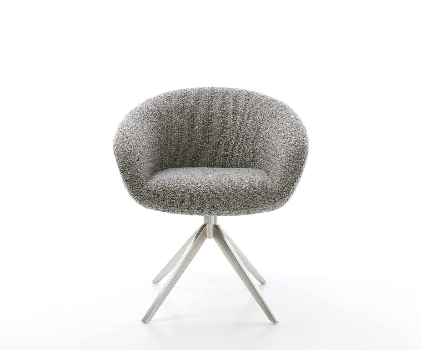 Chaise-pivotante Vinka-Flex avec accoudoirs bouclé gris argenté pied croisé large acier inoxydable brossé pivotement sur 360° ressorts ensachés 1