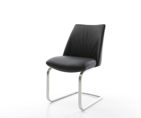 Cantilever Elso-Flex cuir de vache noir pied cantilever plat acier inoxydable brossé ressorts ensachés