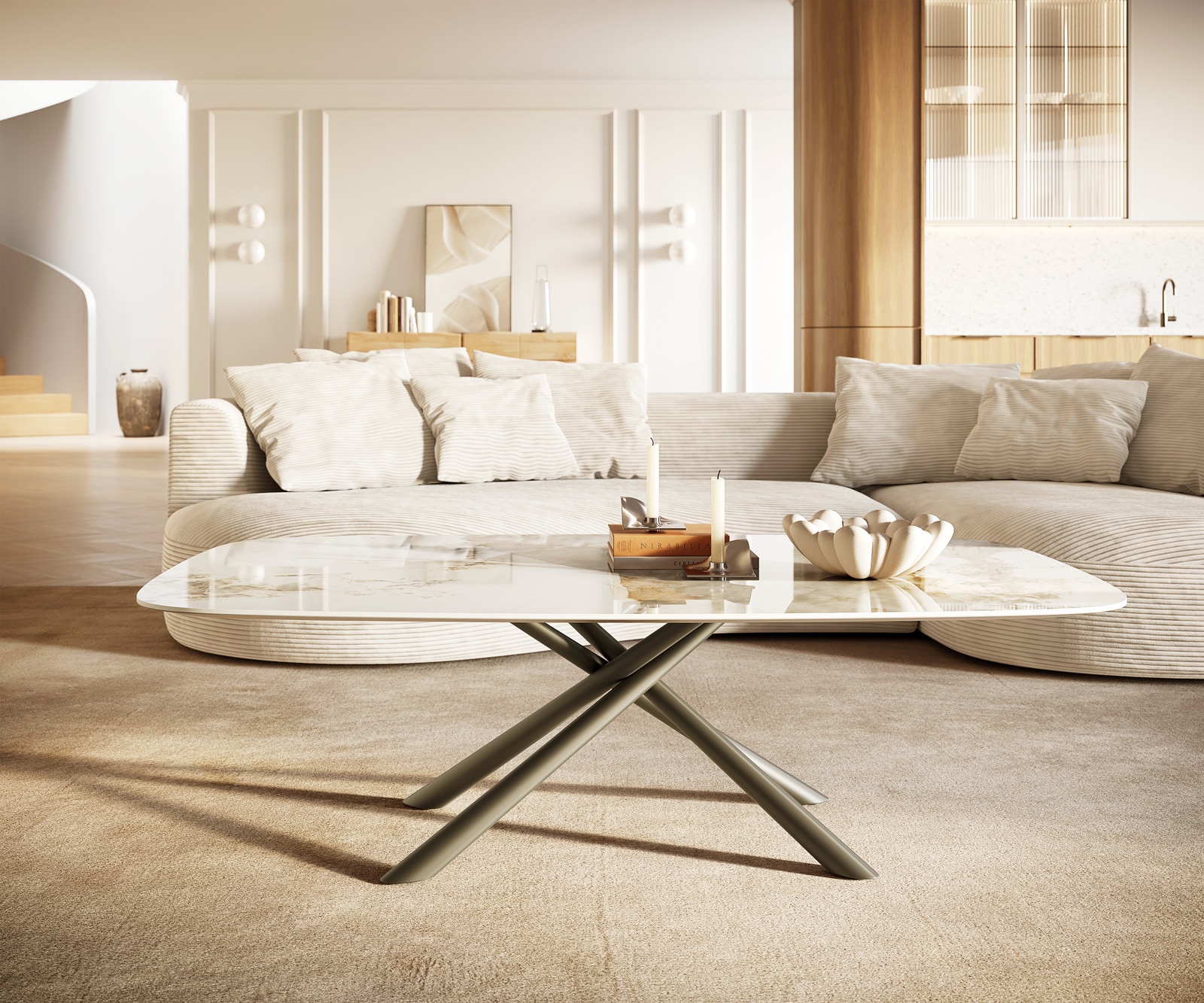 Table basse Edge Boot 140x80 cm céramique Minas Melange Sarity Metall finition effet titane 2