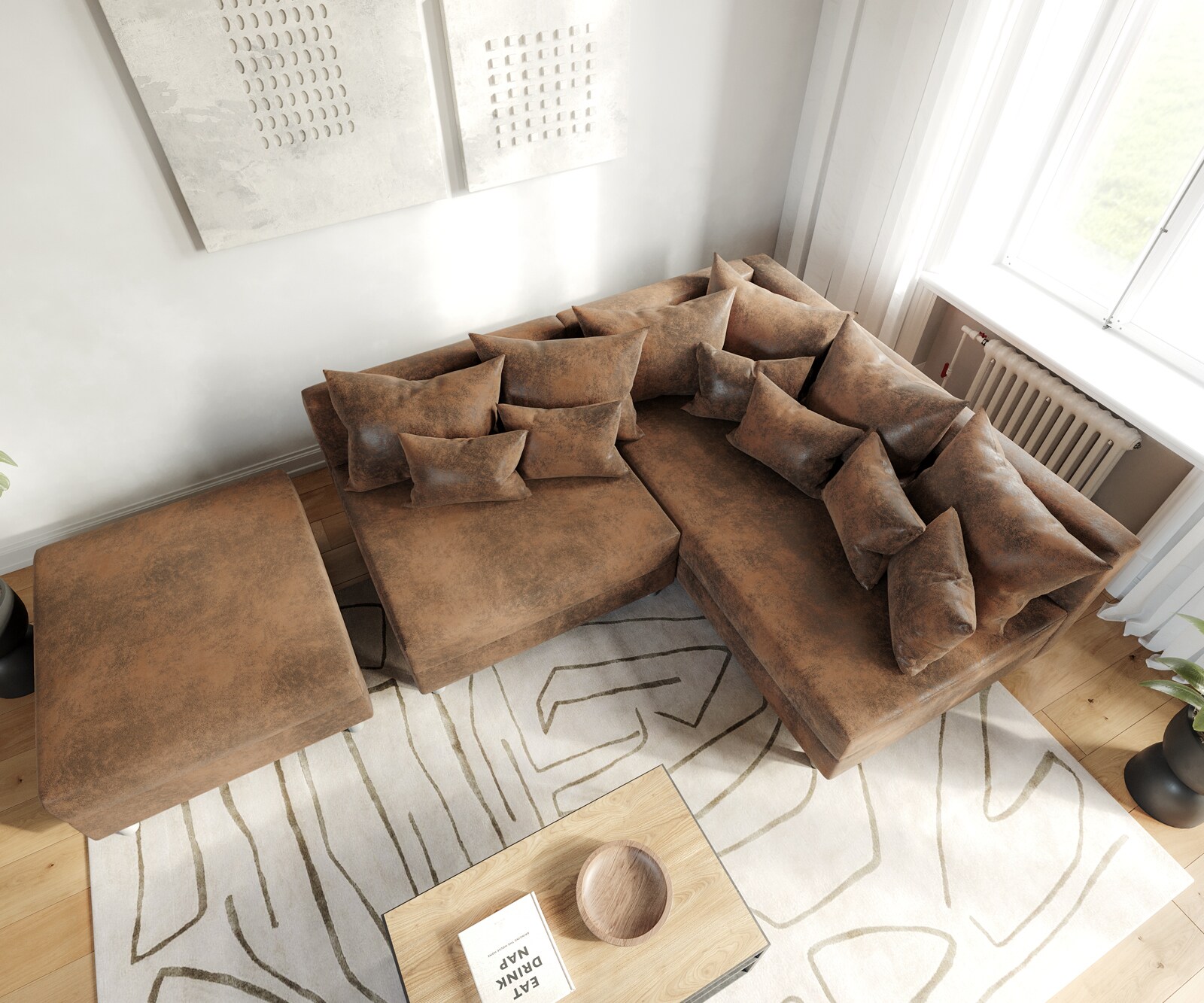 Ecksofa Clovis Braun Antik Optik Modular Hocker Ottomane Rechts 1