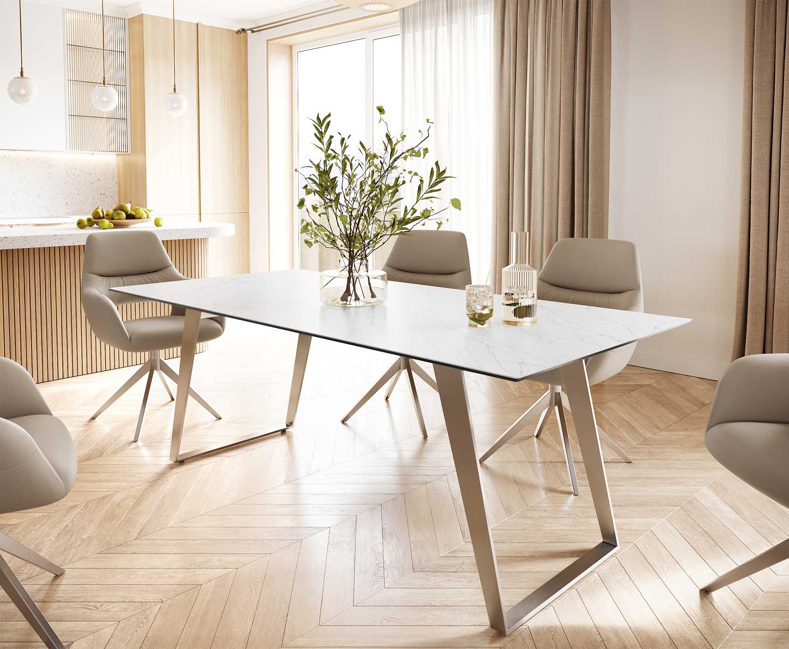 Table-à-manger Edge 200x100 céramique Laminam® statuarietto blanc inox incliné Table-à-manger Edge 200x100 céramique Laminam® statuarietto blanc inox incliné