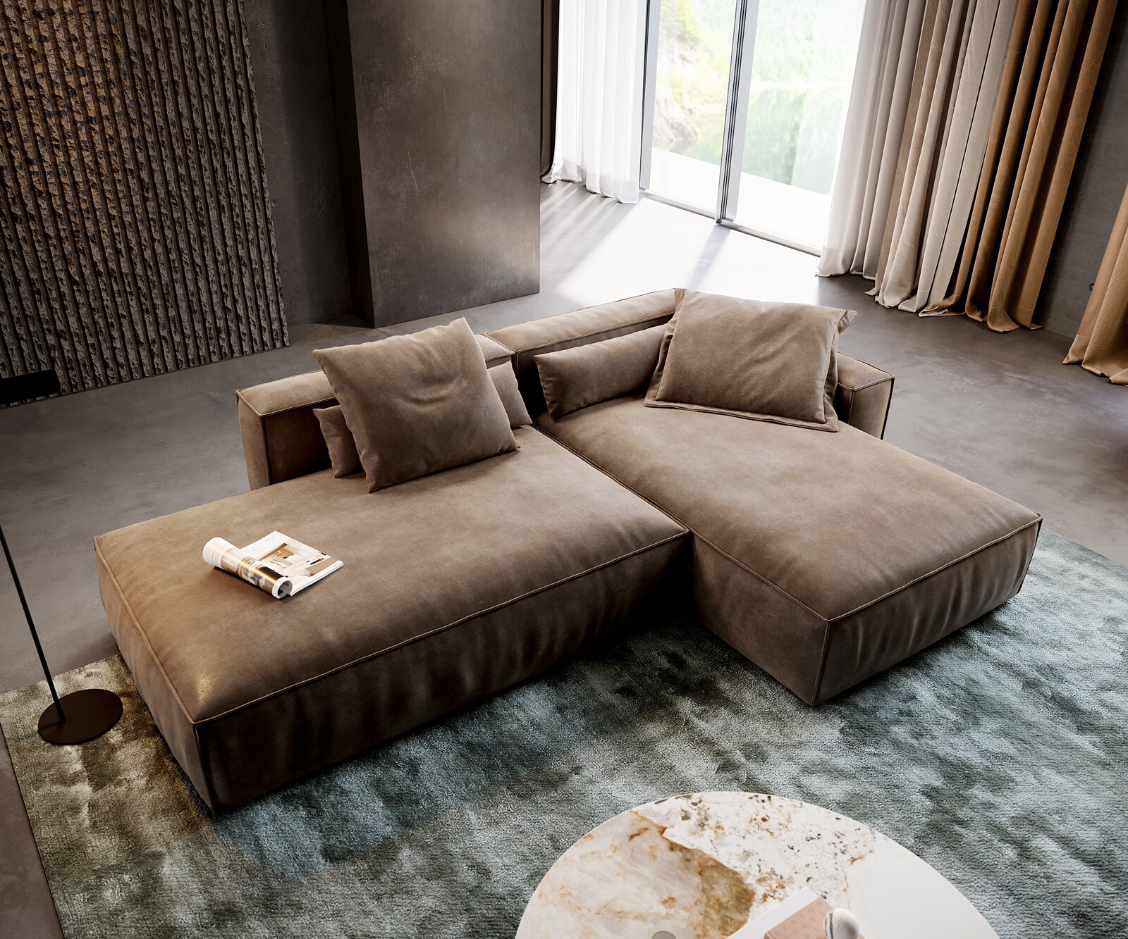 Ecksofa Freestyle 310x200 cm Mikrofaser Taupe Vintage Kedernaht 4