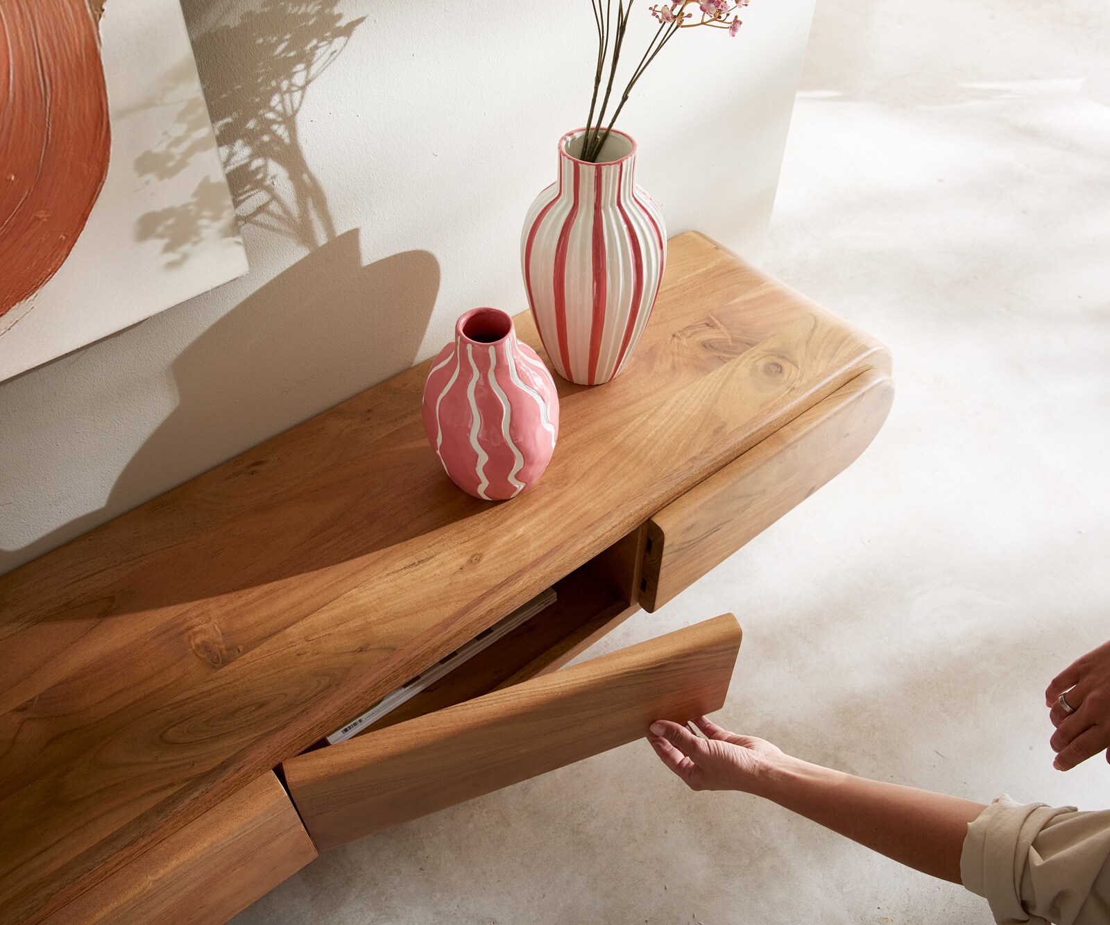 Lowboard Sohara 175 cm Akazie Natur 4 Türen L-Fuß silber 3