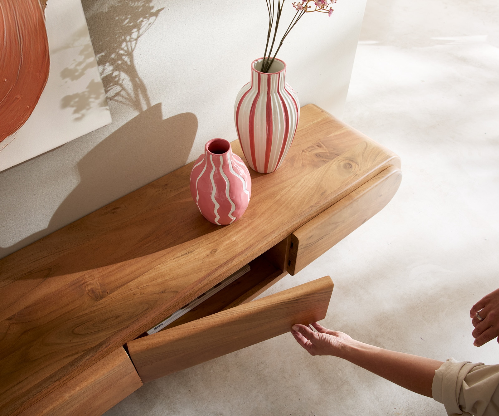 Lowboard Sohara 175 cm Akazie Natur 4 Türen L-Fuß silber 3 Lowboard Sohara 175 cm Akazie Natur 4 Türen L-Fuß silber 3