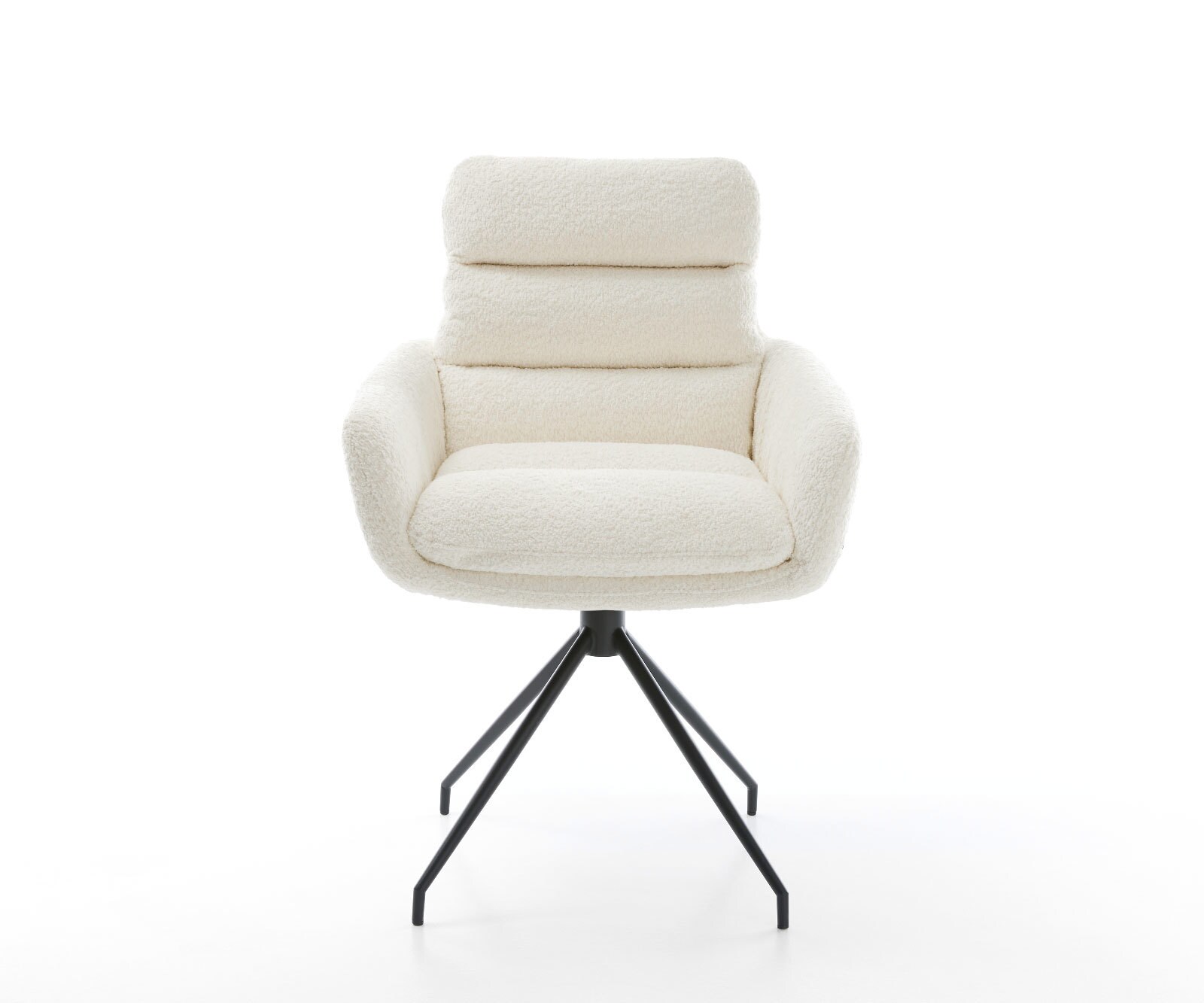 Chaise-de-salle-à-manger Abelia-Flex avec accoudoirs bouclé blanc pied croisé conique noir 1