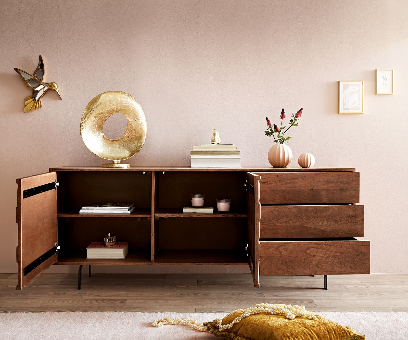 Sideboard Fevo 175 cm Akazie Braun 2 Türen 3 Schubfächer L-Fuß 3 Sideboard Fevo 175 cm Akazie Braun 2 Türen 3 Schubfächer L-Fuß 3