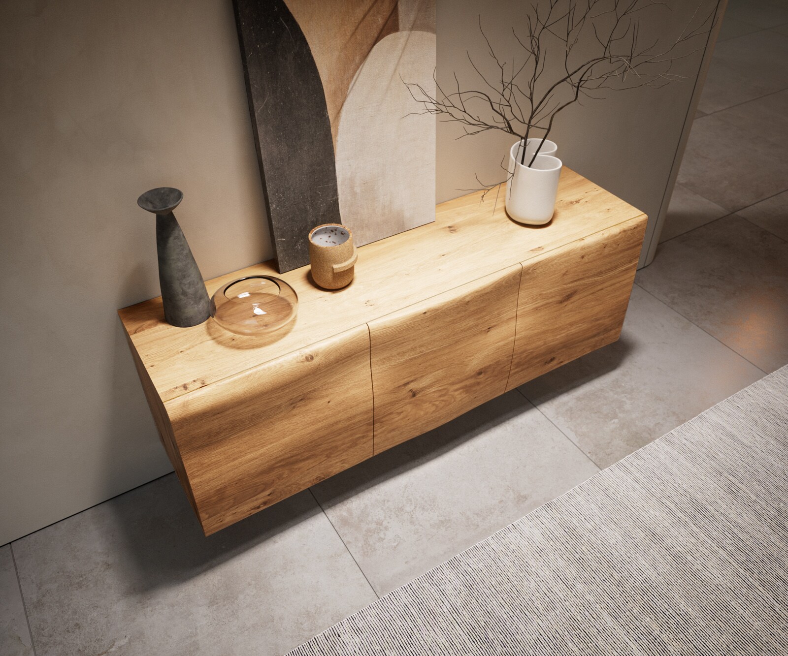 Sideboard New Live-Edge 145 cm Eiche Natur 3 Türen Kufe Metall Schwarz 1
