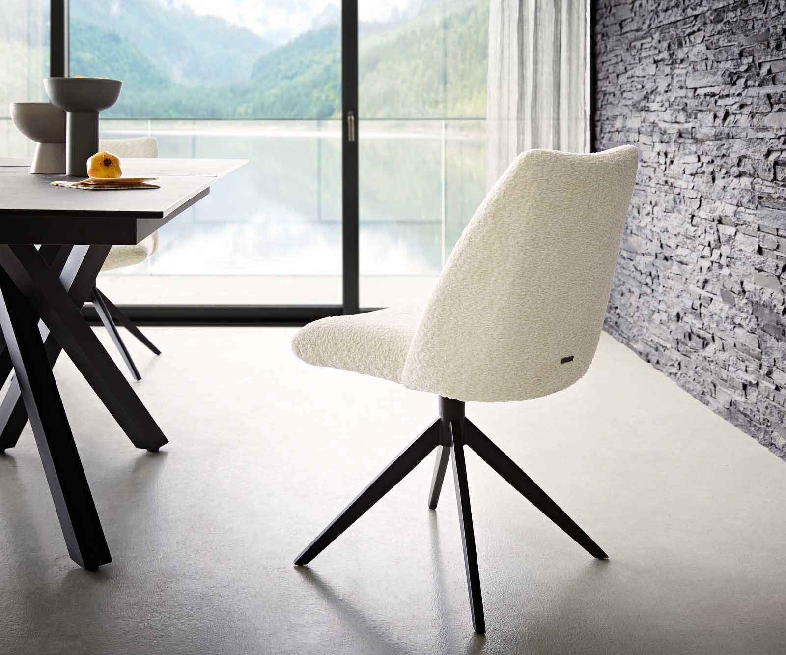 Drehstuhl Elso-Flex Bouclé Weiß Kreuzgestell breit Schwarz 360° drehbar Taschenfederkern 4