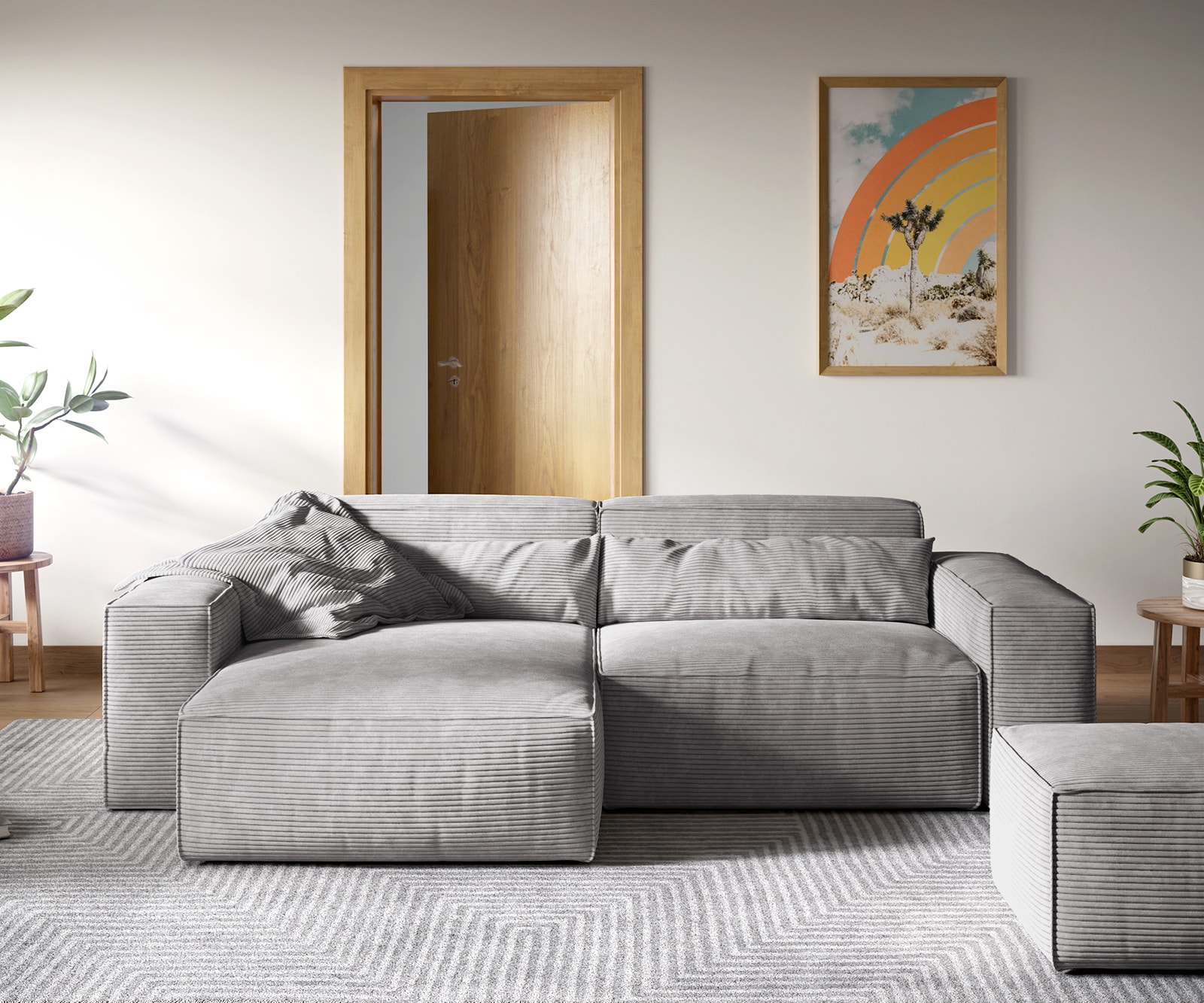 Ecksofa Sirpio XL 270x170 cm Cord Silbergrau Recamiere variabel mit Hocker 1 Ecksofa Sirpio XL 270x170 cm Cord Silbergrau Recamiere variabel mit Hocker 1