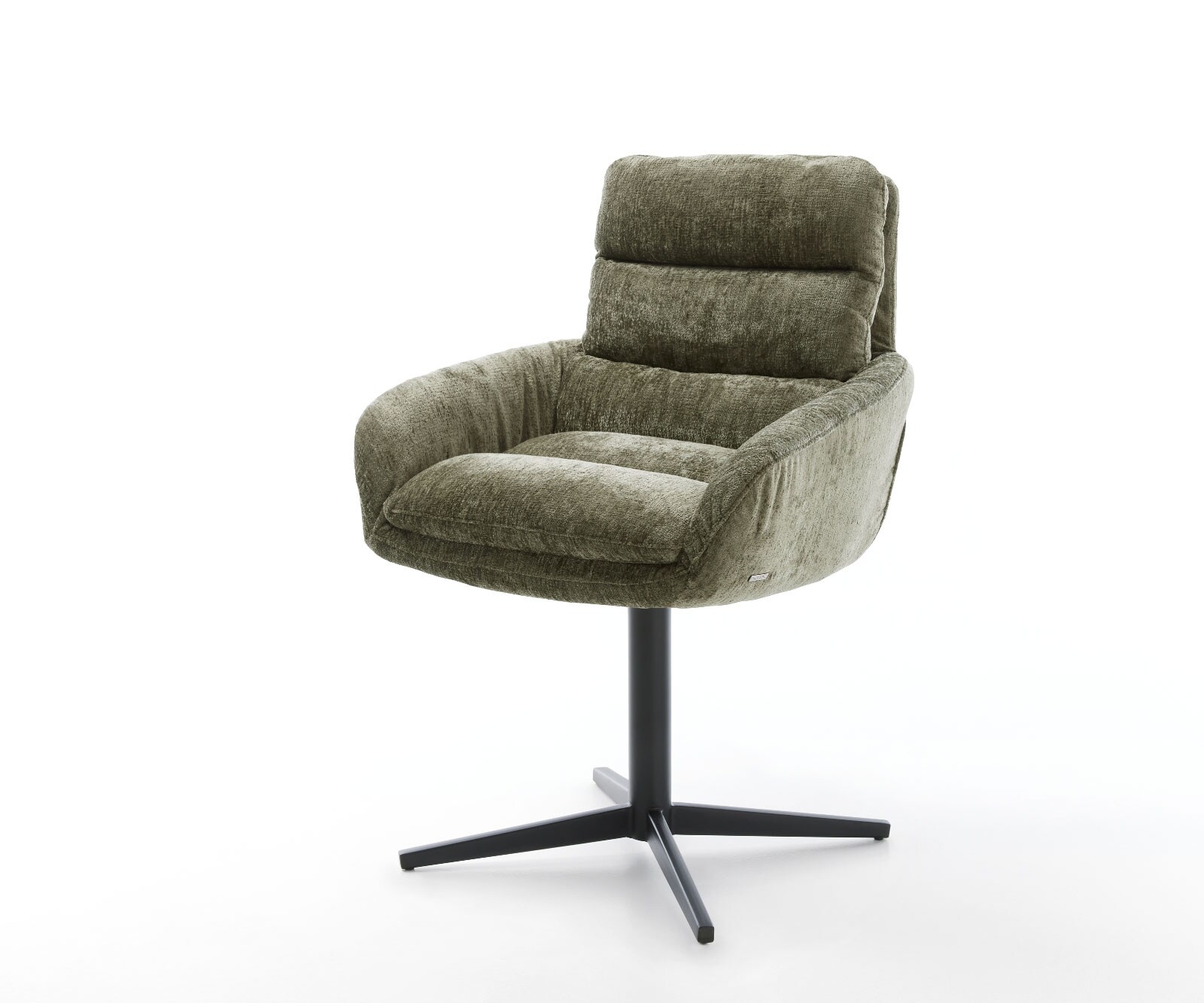 Drehstuhl Abelia-Flex mit Armlehnen Chenille Olive Fußkreuz Schwarz 360° drehbar