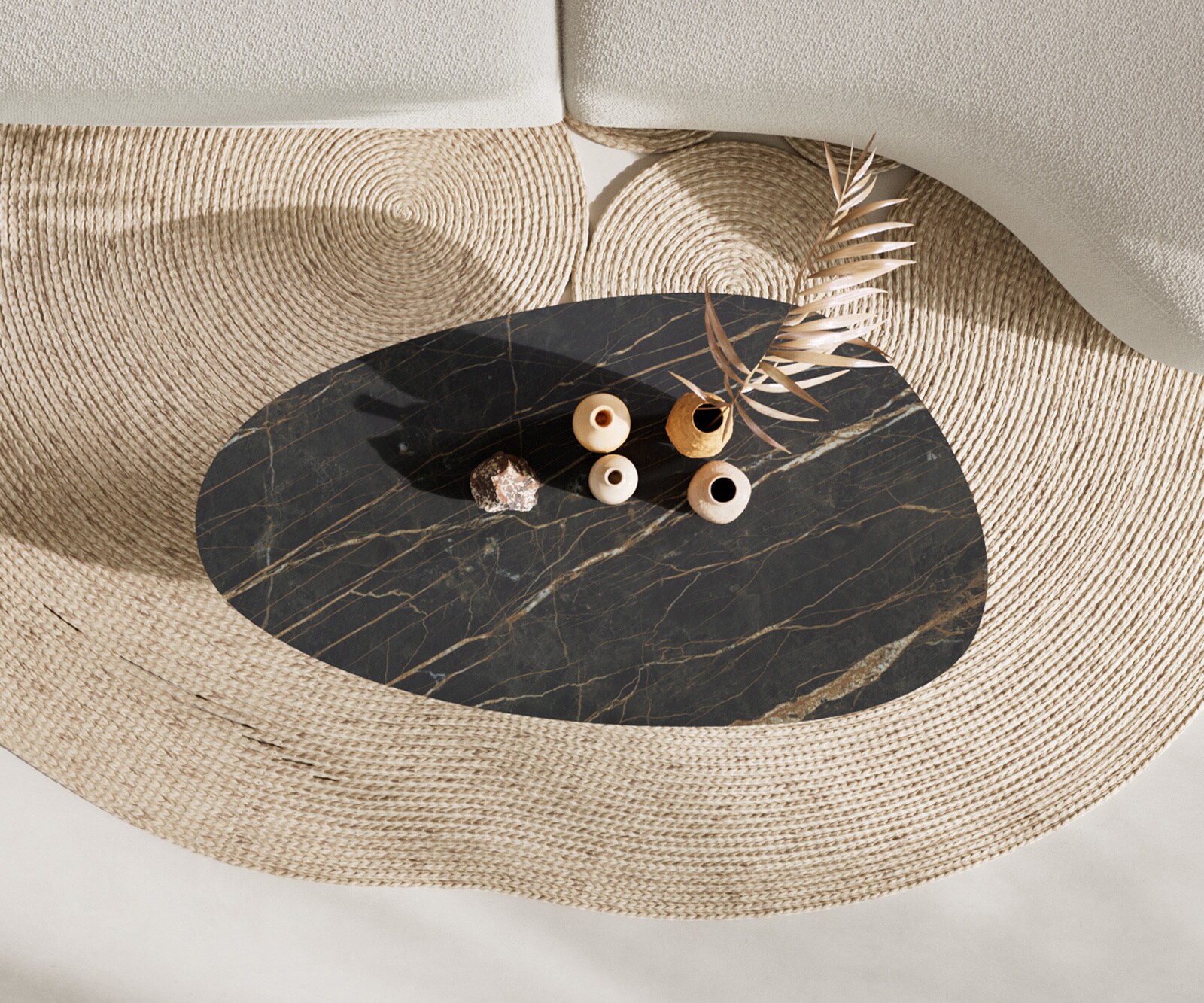 Couchtisch Edge Oval 140x75 cm Keramik Laminam® Noir Desir Braun Lumia Acryl 5