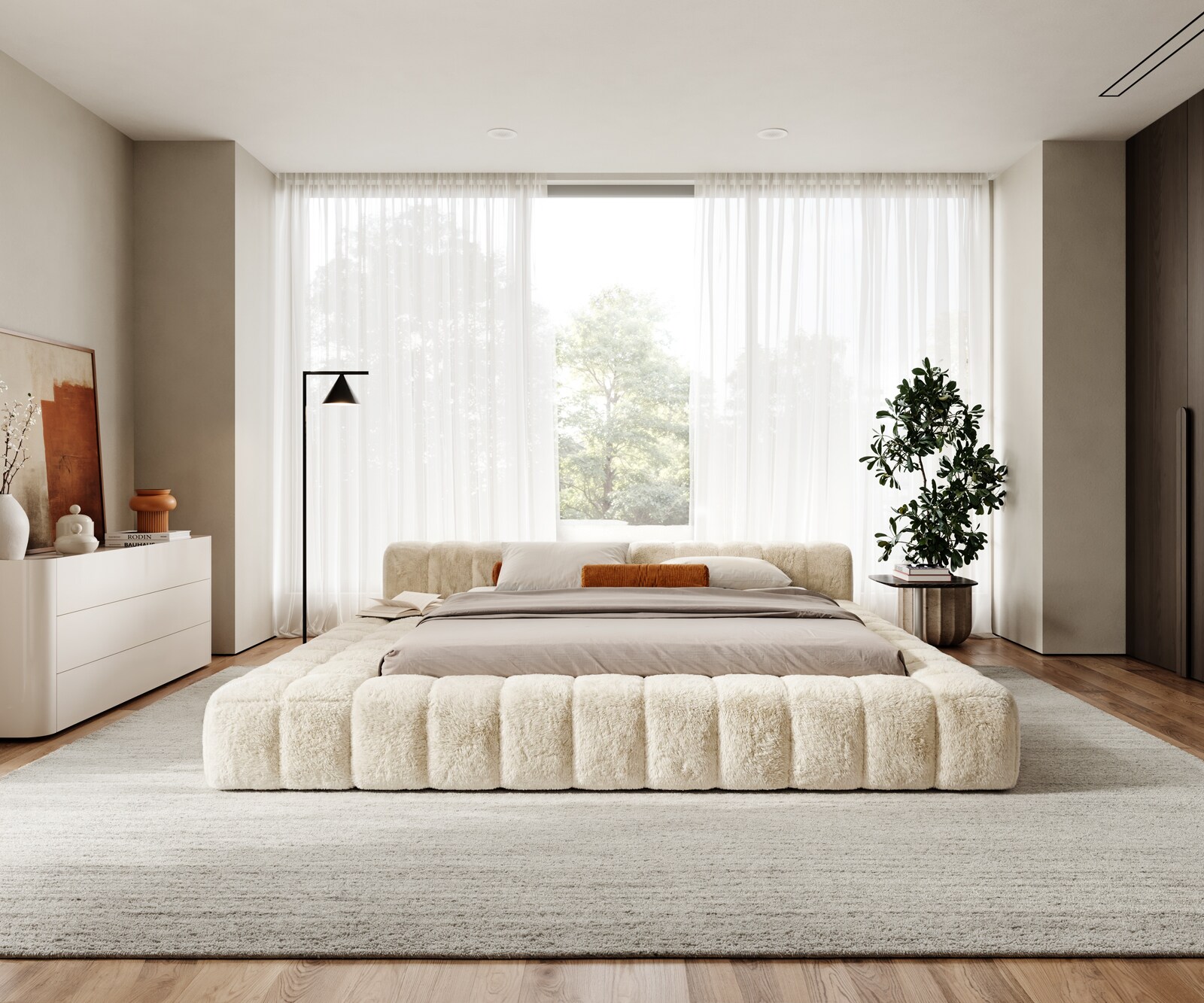 Polsterbettgestell Espazio 180x200 cm Plüsch Creme-Weiß mit Stauraum 5