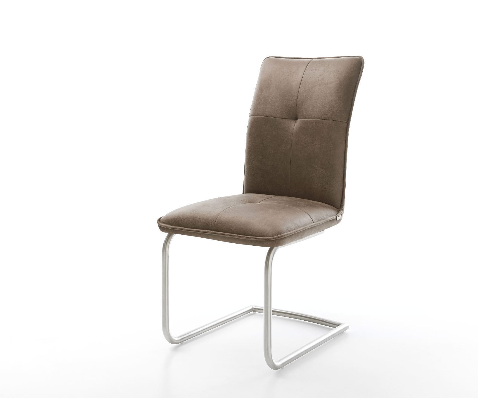 Freischwinger Maddy-Flex Mikrofaser Taupe Vintage Freischwinger rund Edelstahl Freischwinger Maddy-Flex Mikrofaser Taupe Vintage Freischwinger rund Edelstahl