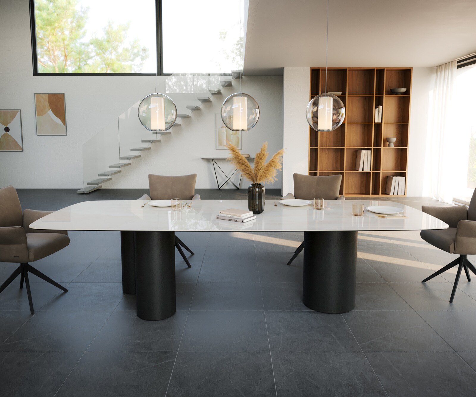Table à manger Edge Boot 300x120 cm Céramique Onyx Champagne Troa Métal Noir 2