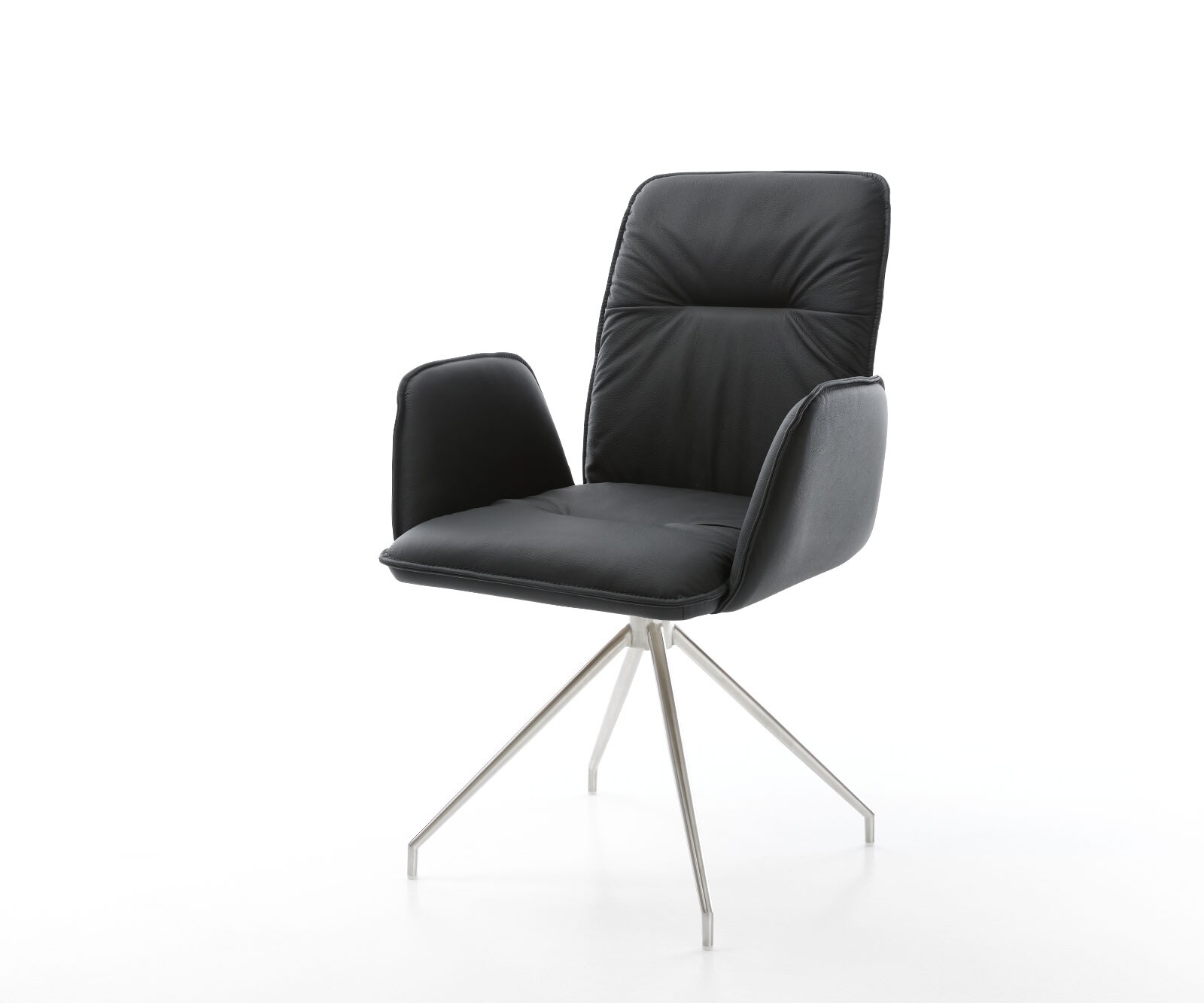 Drehstuhl Vinja-Flex Echt-Leder Schwarz Kreuzgestell konisch Edelstahl 180° drehbar