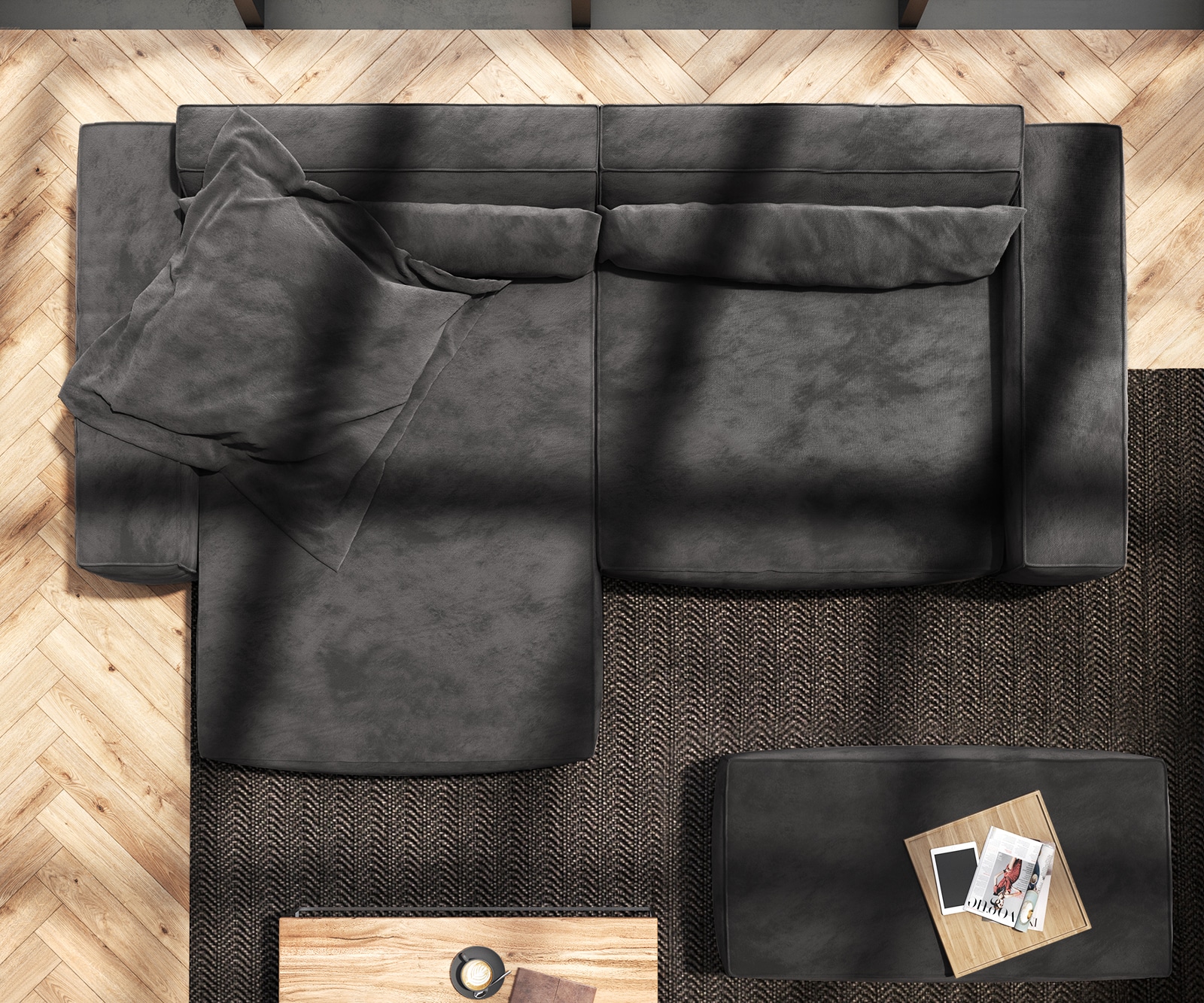 Ecksofa Sirpio XL 270x170 cm Mikrofaser Schwarz Recamiere variabel mit Hocker 8