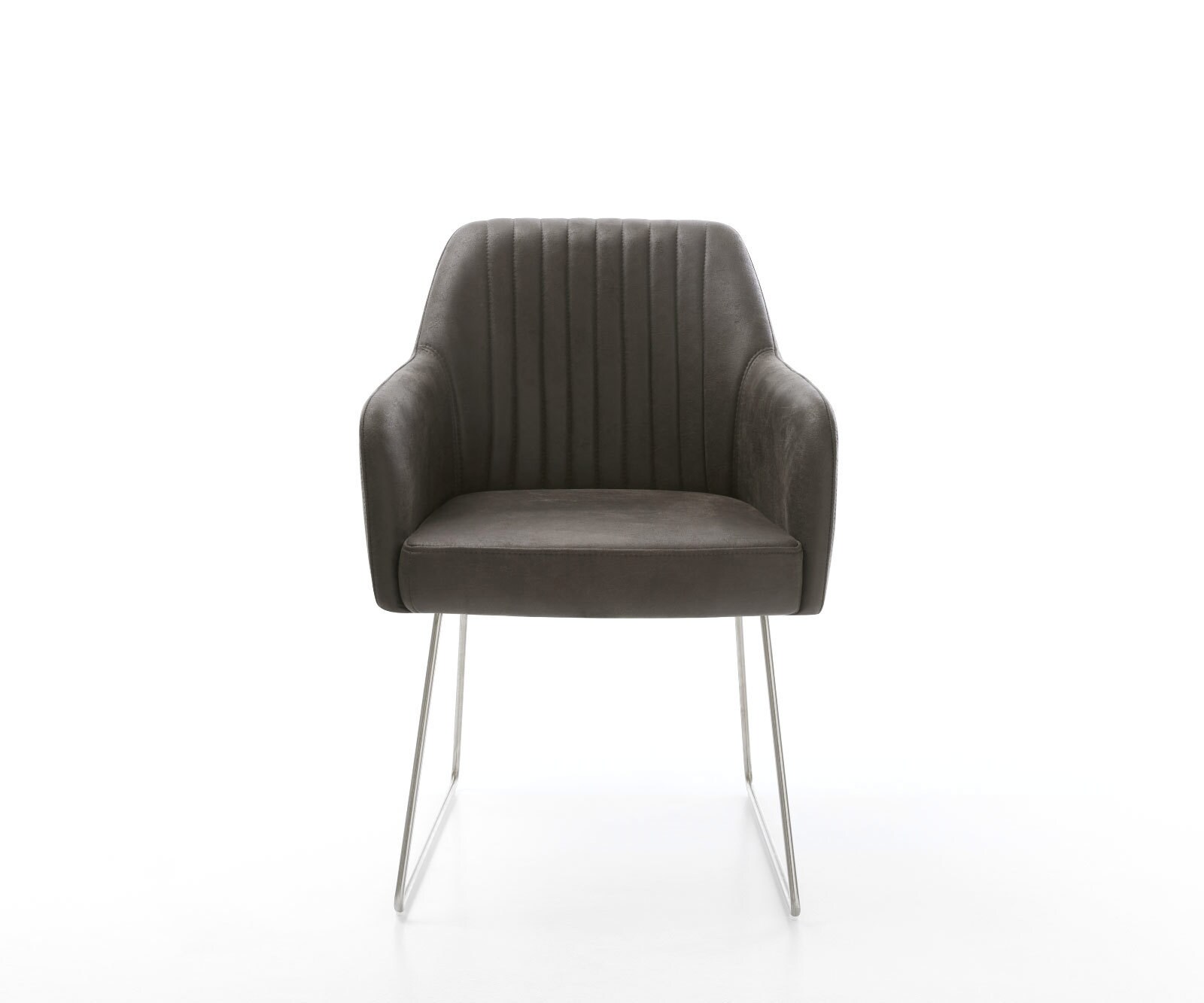 Chaise-de-salle-à-manger Greg-Flex microvelours anthracite vintage pied trapèze acier inoxydable brossé ressorts ensachés 1