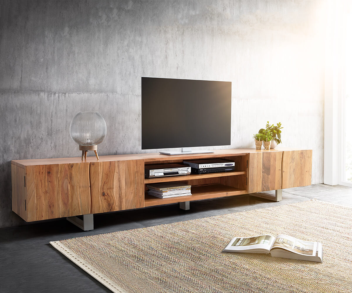 Meuble-TV Live-Edge 200 cm acacia nature 4 portes 2 compartiments 5