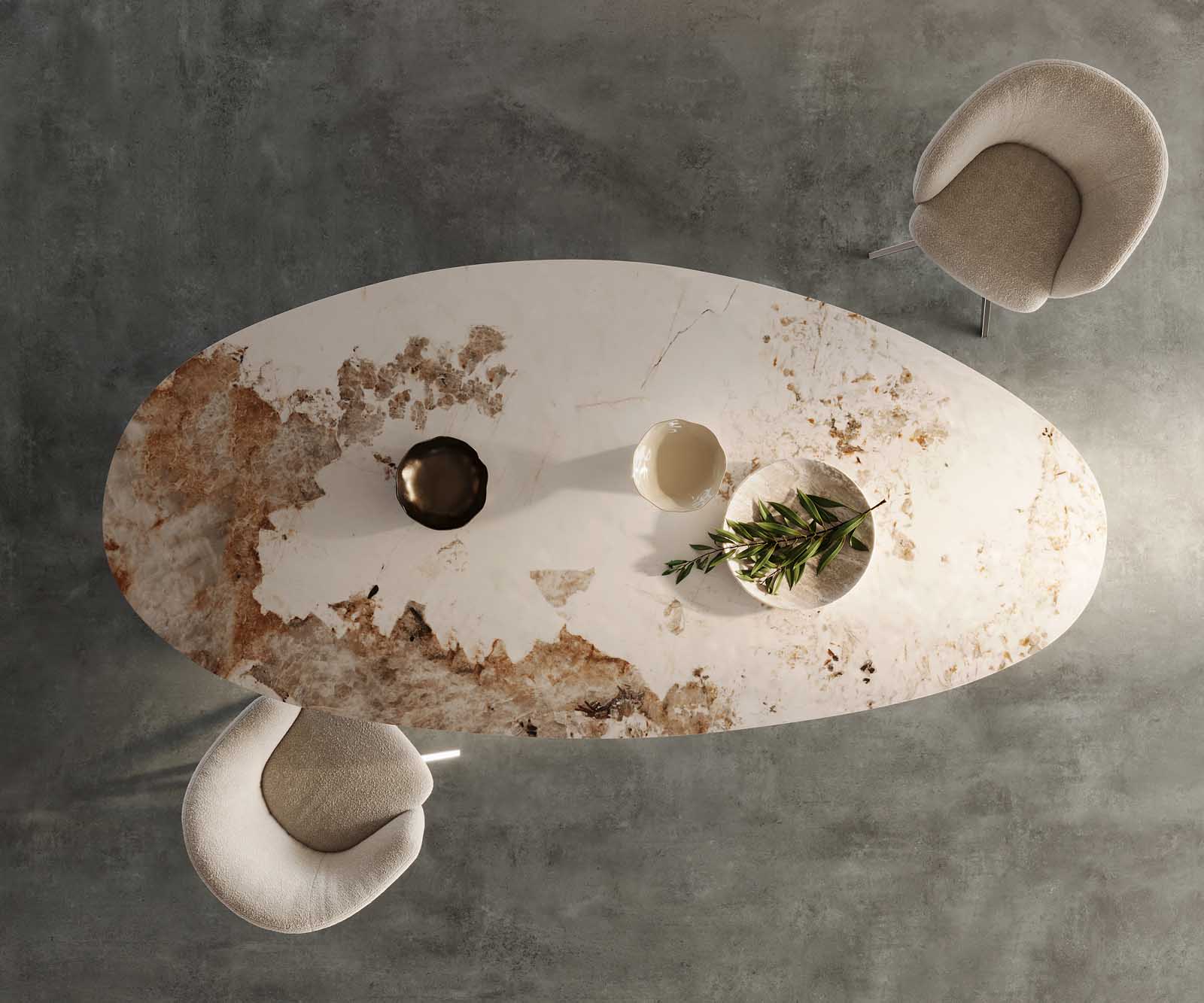 Esstisch Edge Oval 280x130 Keramik Minas Melange Weiß-Beige Pilier Edelstahl 4 Esstisch Edge Oval 280x130 Keramik Minas Melange Weiß-Beige Pilier Edelstahl 4