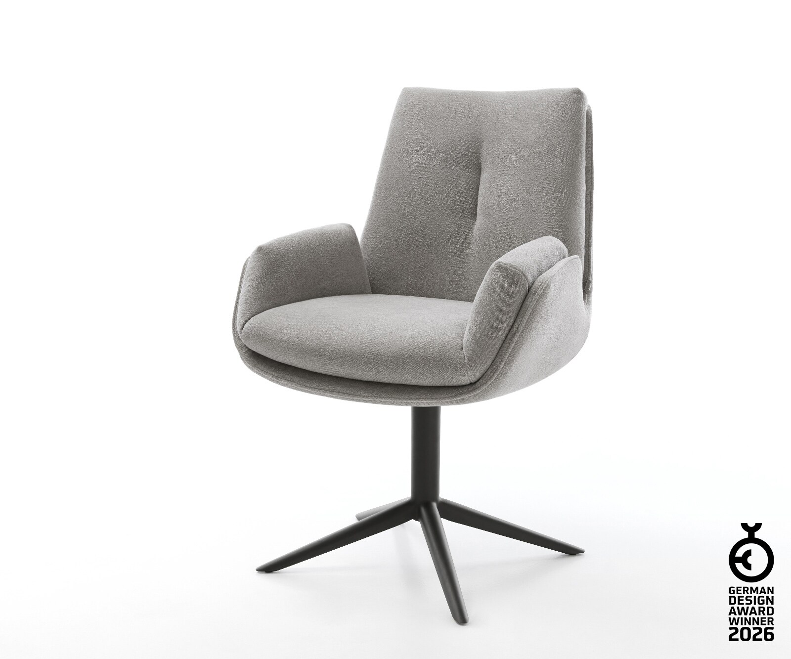 Chaise-pivotante Clea-Flex tissu structuré doux gris pied de chaise 4 branches noir pivotement sur 360° fonction bascule 1