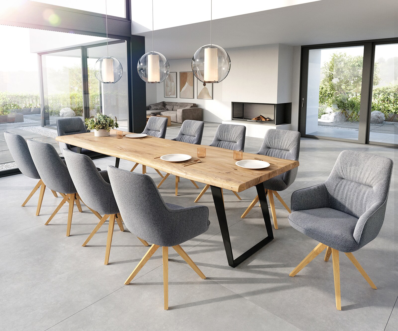 Esszimmerstuhl Zelia-Flex mit Armlehnen Strukturstoff Hellgrau Holzgestell kantig Natur Taschenfederkern 3 Esszimmerstuhl Zelia-Flex mit Armlehnen Strukturstoff Hellgrau Holzgestell kantig Natur Taschenfederkern 3