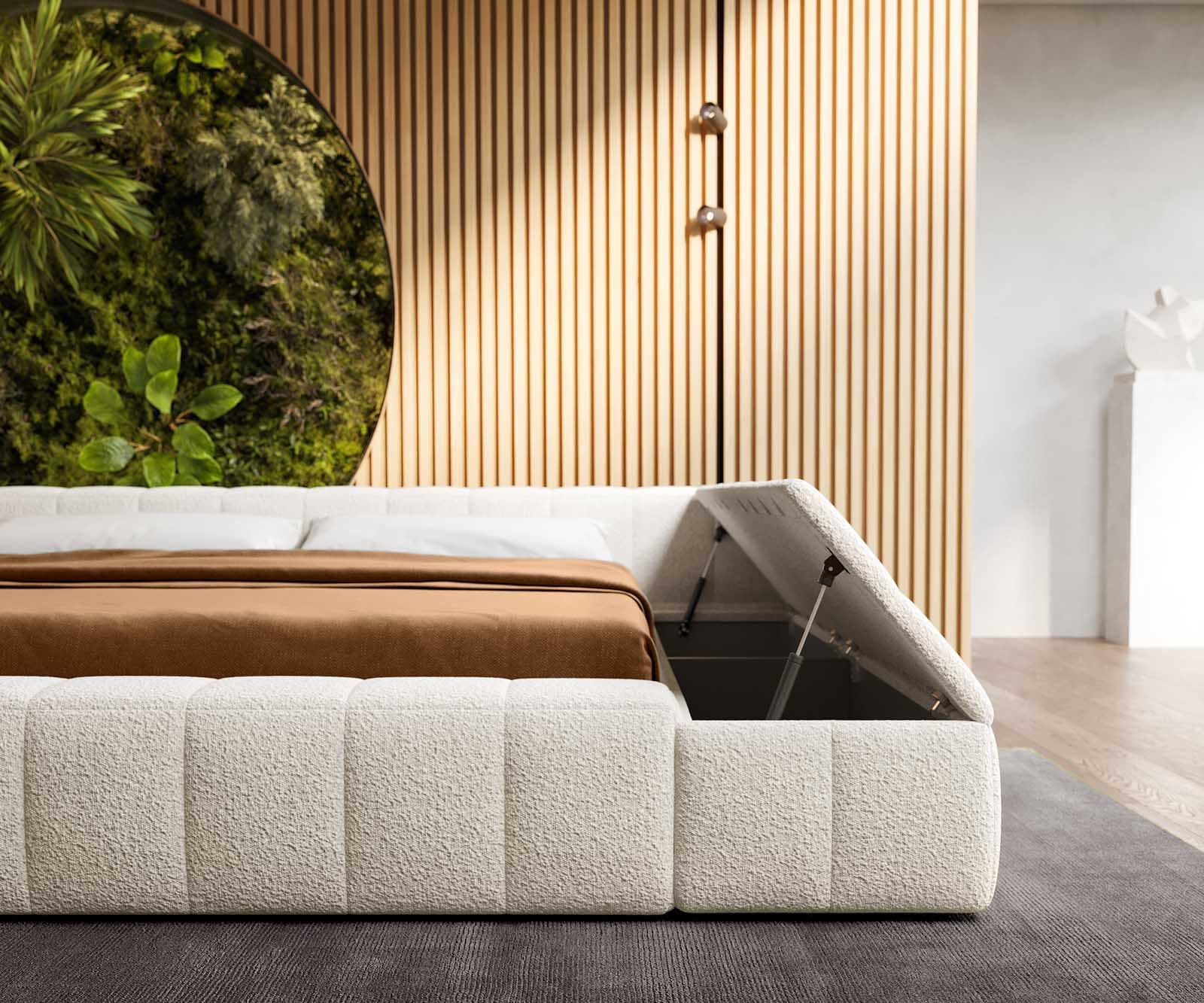 Polsterbettgestell Espazio 180x200 cm Bouclé Creme-Weiß mit Stauraum 6 Polsterbettgestell Espazio 180x200 cm Bouclé Creme-Weiß mit Stauraum 6