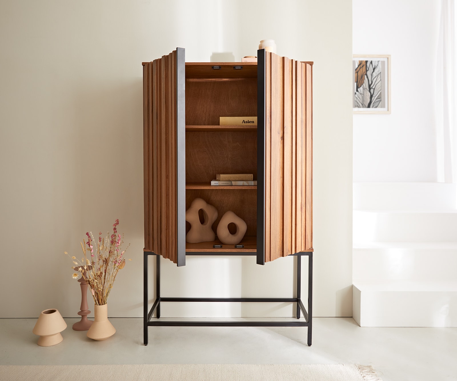 Highboard Sivela 90x150 cm Mango Braun Metall Schwarz 2 Türen 3 Highboard Sivela 90x150 cm Mango Braun Metall Schwarz 2 Türen 3