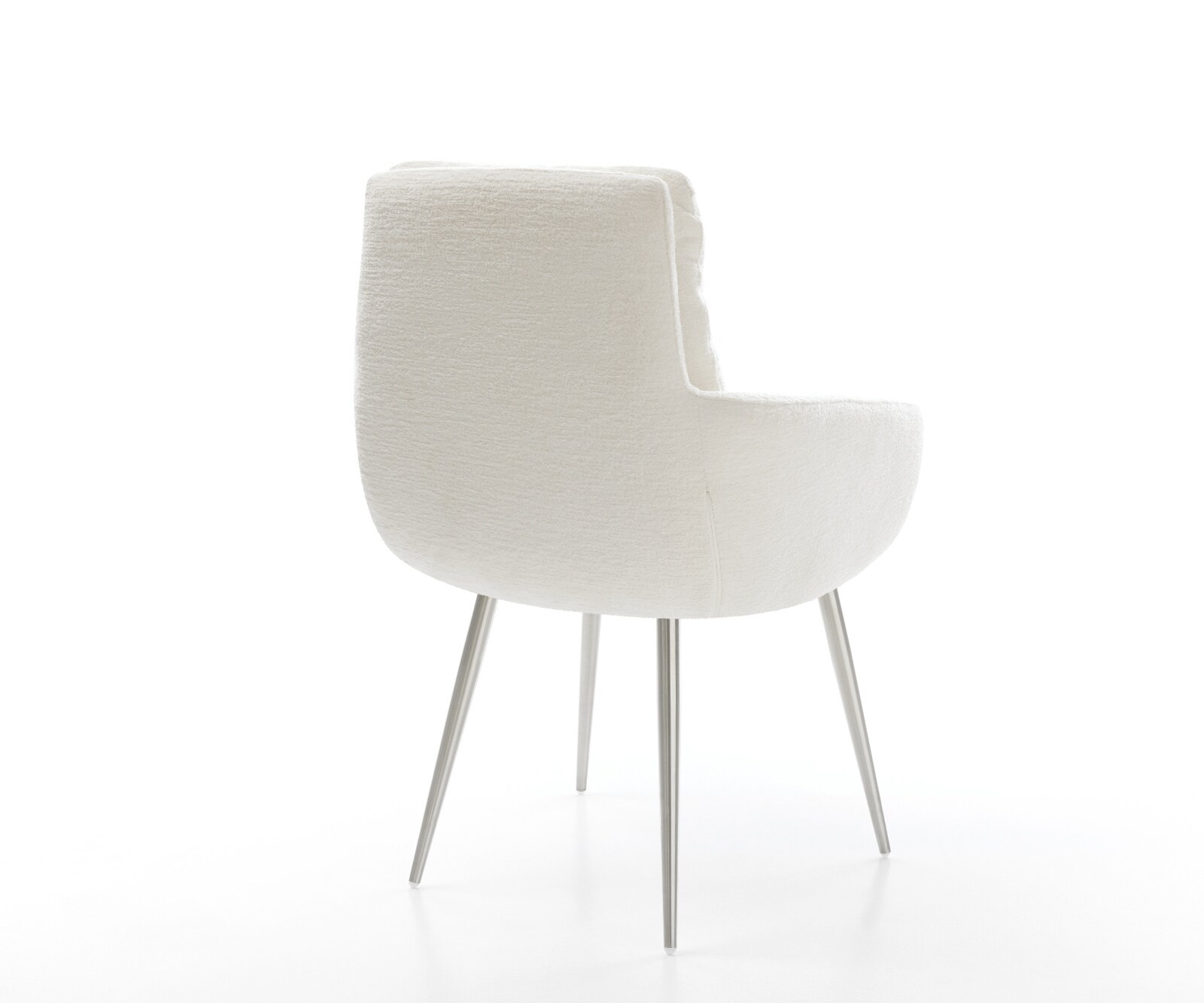 Esszimmerstuhl Abelia-Flex mit Armlehnen Bouclé Soft Beige 4-Fuß konisch Edelstahl 4