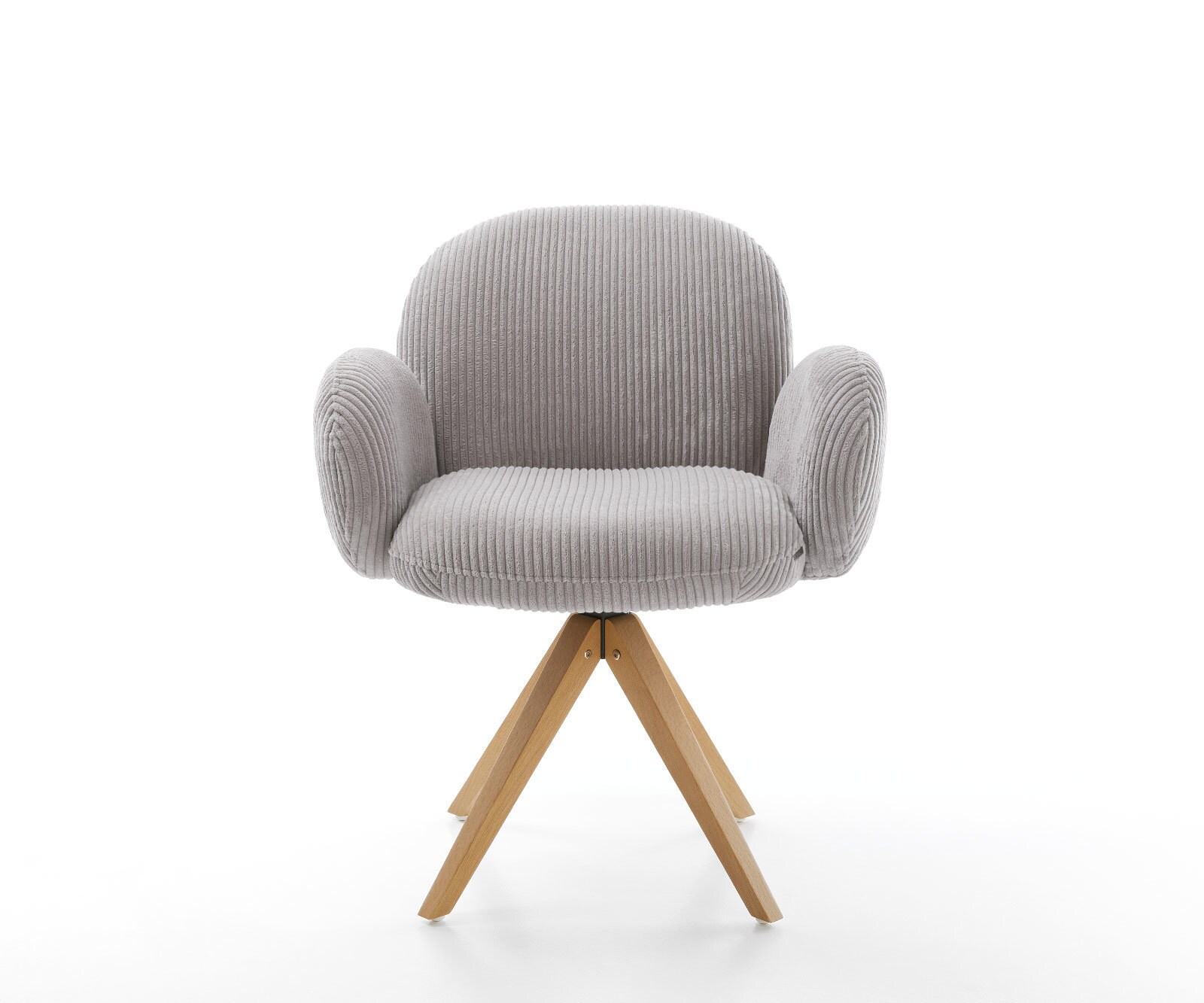 Drehstuhl Nube-Flex mit Armlehnen Cord Silbergrau Holzgestell kantig Natur 180° drehbar Taschenfederkern 2