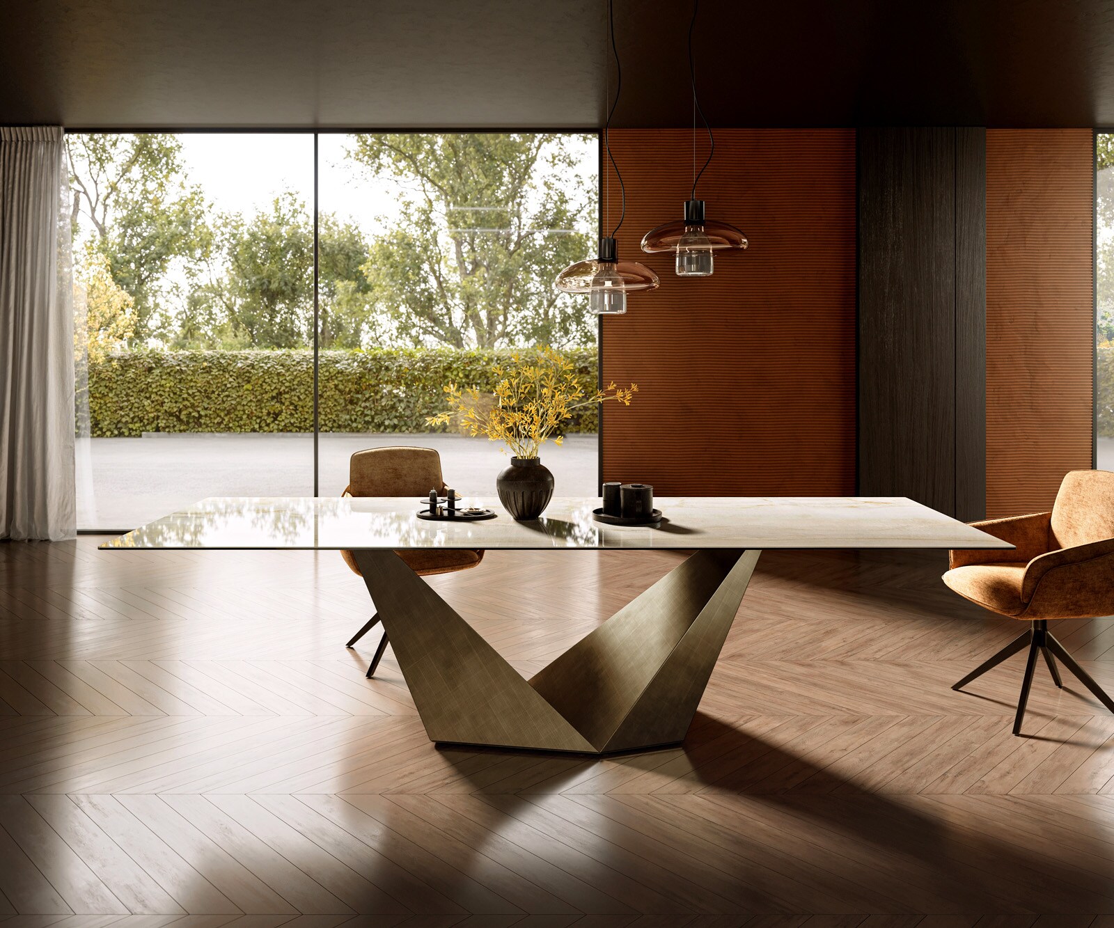 Esstisch Edge 300x100 Keramik Laminam® Onice Oro ​Prisma Metallic Gold