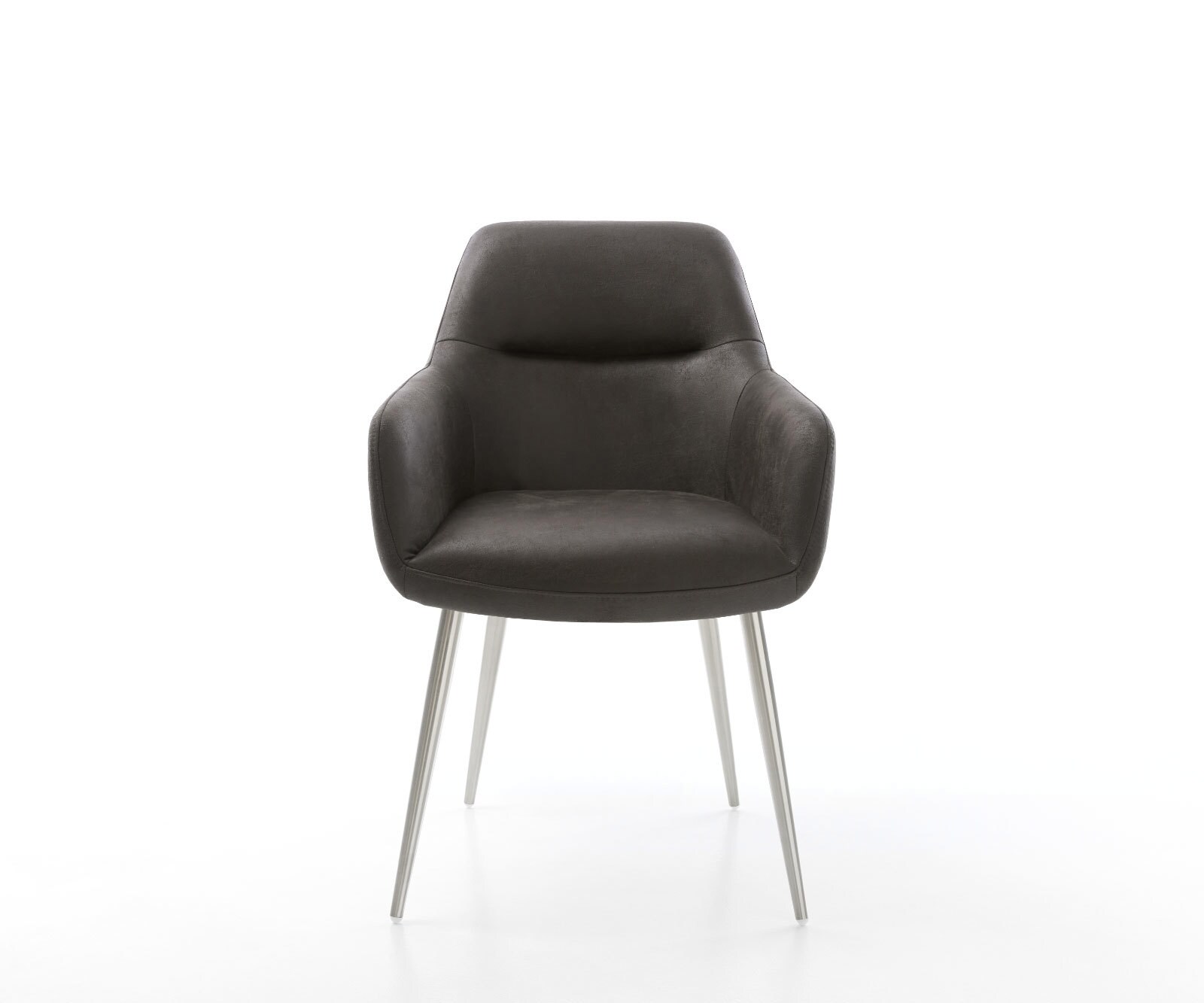 Chaise-de-salle-à-manger Pejo-Flex microvelours anthracite vintage 4 pieds coniques acier inoxydable brossé ressorts ensachés 1