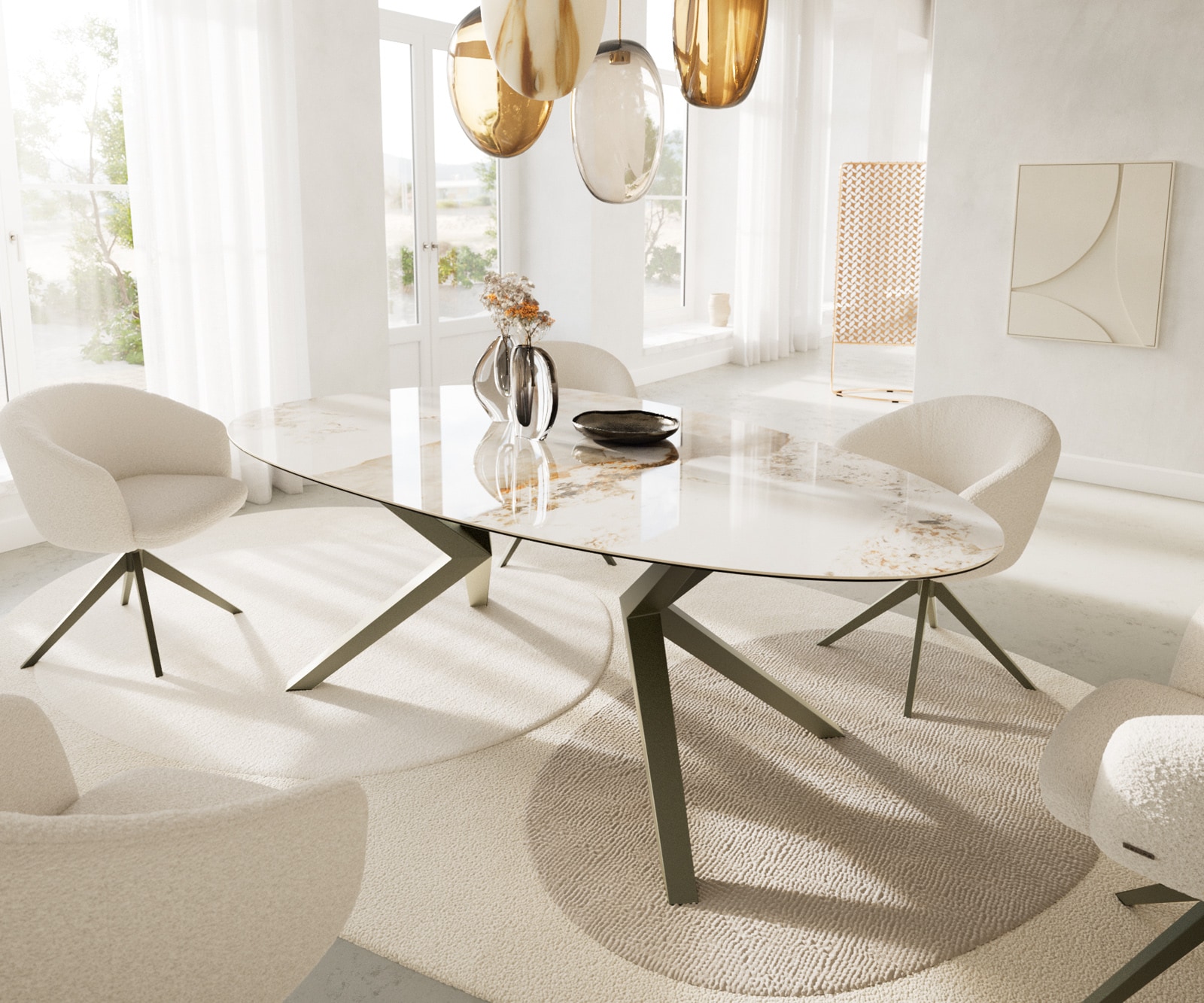 Esstisch Edge Oval 220x120 Keramik Minas Melange Weiß-Beige Zenthara kantig Metall Effektfinish Titan Esstisch Edge Oval 220x120 Keramik Minas Melange Weiß-Beige Zenthara kantig Metall Effektfinish Titan