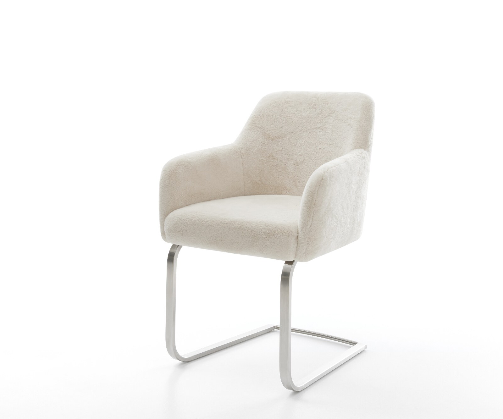 Freischwinger Greg-Flex Plüsch Creme-Weiß Freischwinger flach Edelstahl Taschenfederkern